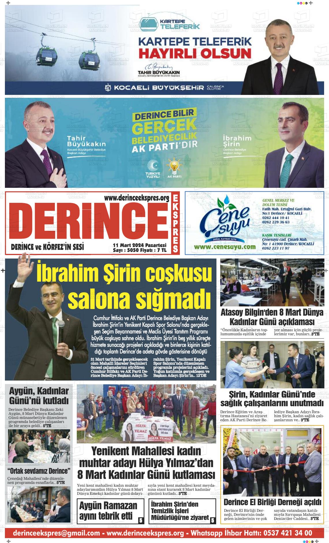 11 Mart 2024 Derince Ekspres Gazete Manşeti