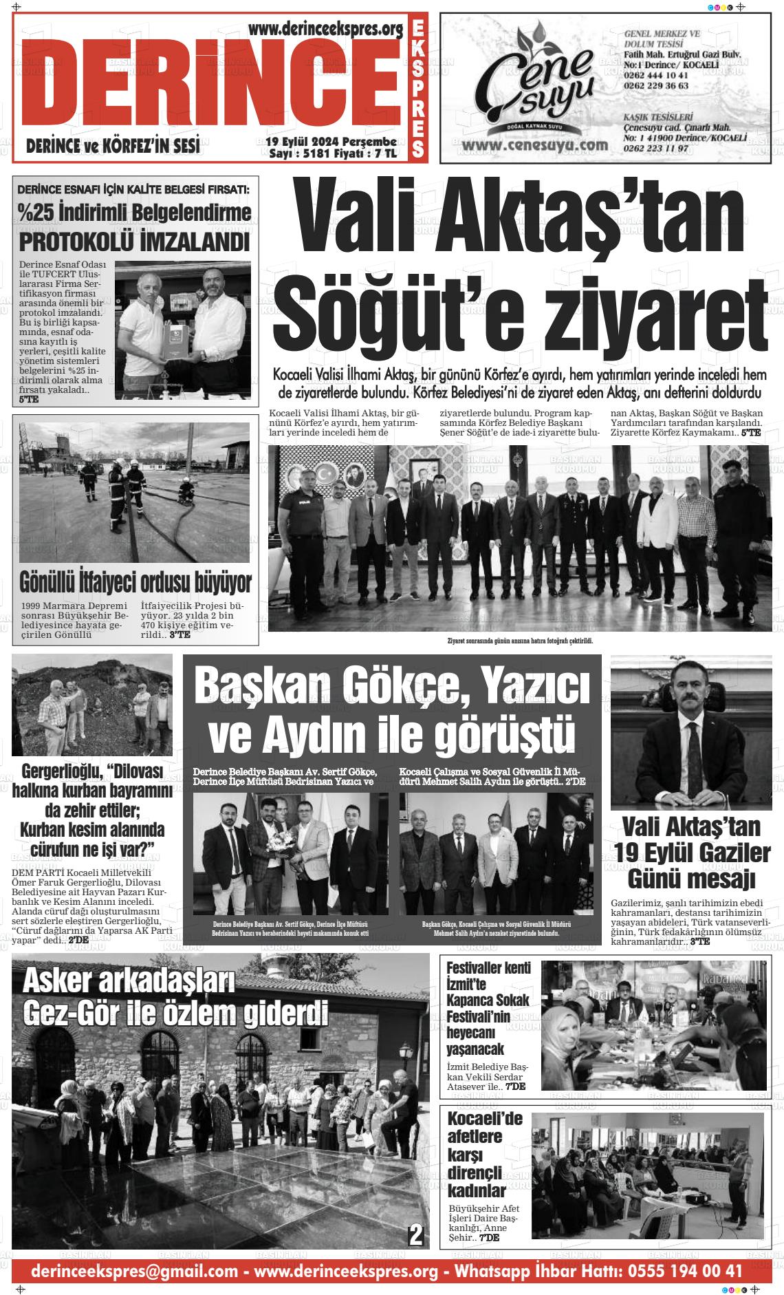 19 Eylül 2024 Derince Ekspres Gazete Manşeti