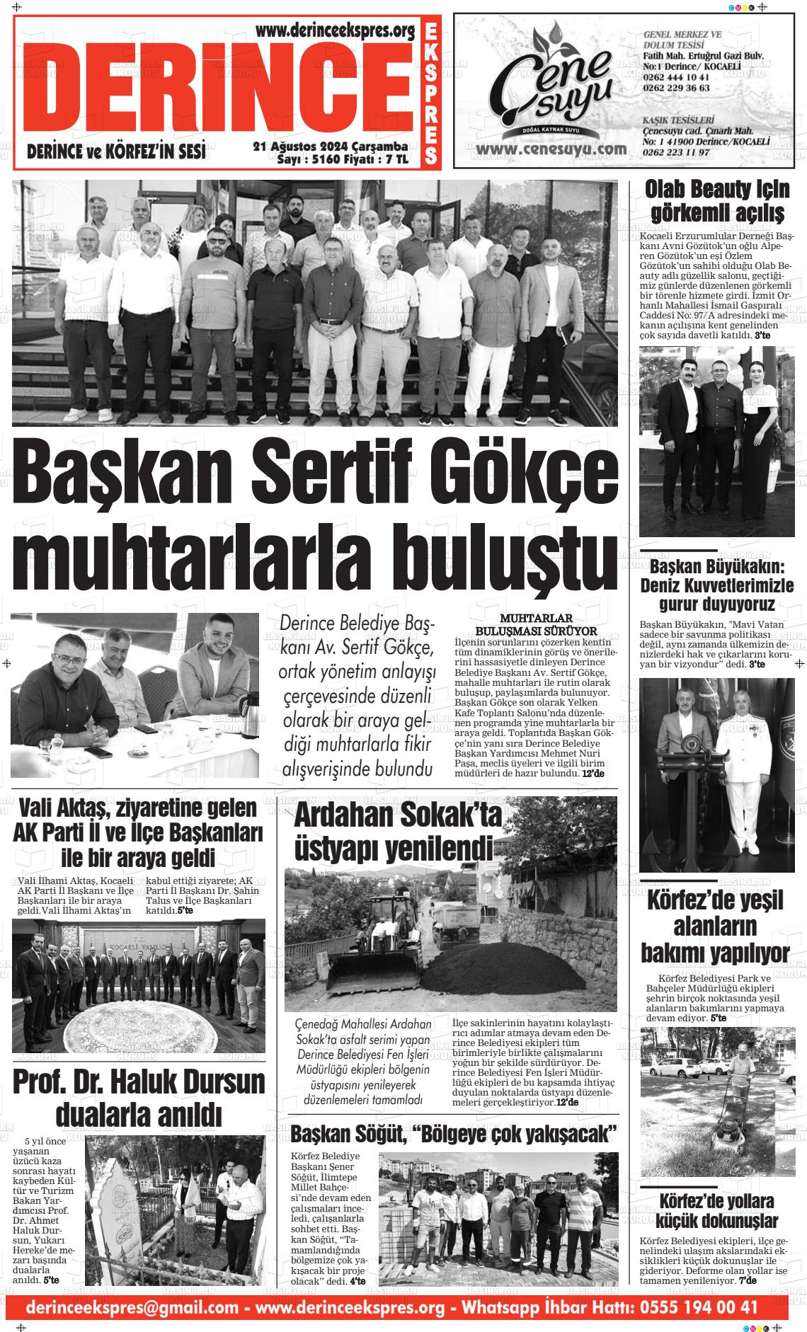 21 Ağustos 2024 Derince Ekspres Gazete Manşeti