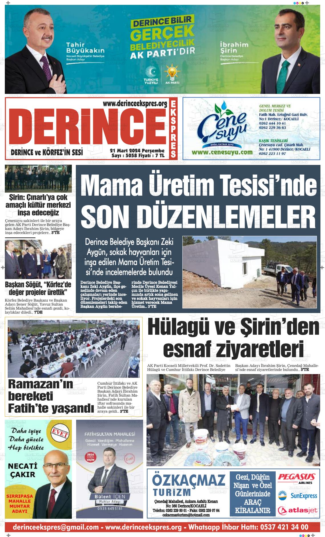 21 Mart 2024 Derince Ekspres Gazete Manşeti