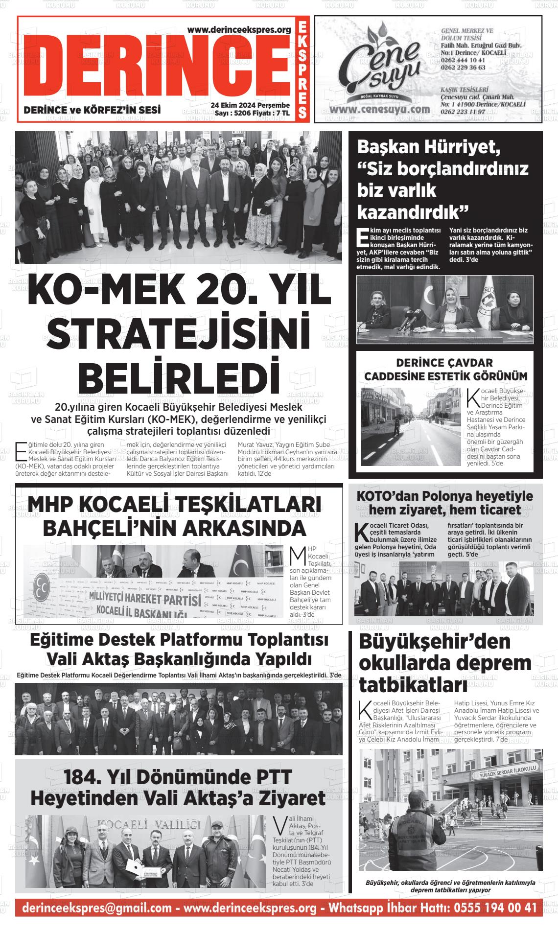 24 Ekim 2024 Derince Ekspres Gazete Manşeti