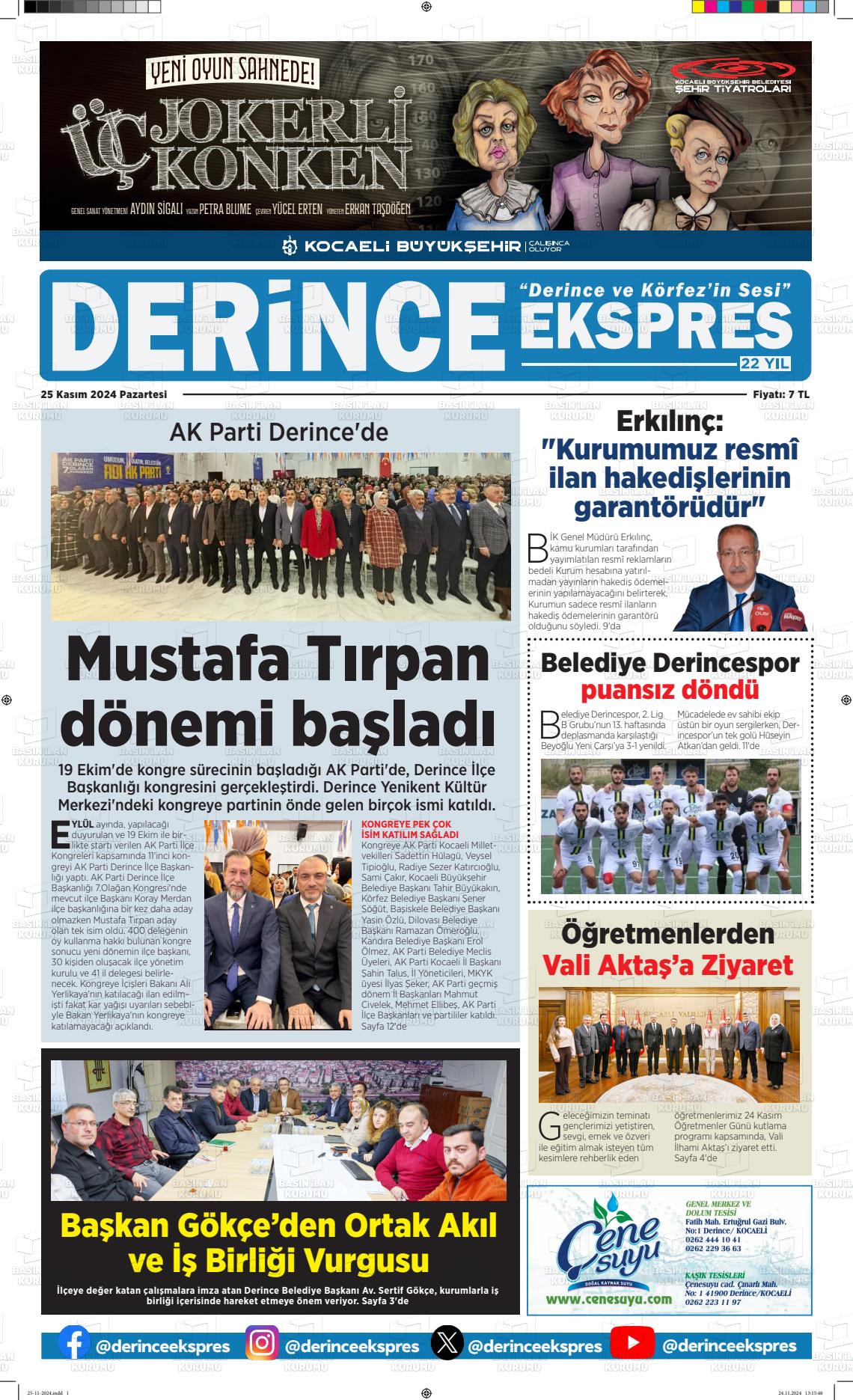 25 Kasım 2024 Derince Ekspres Gazete Manşeti