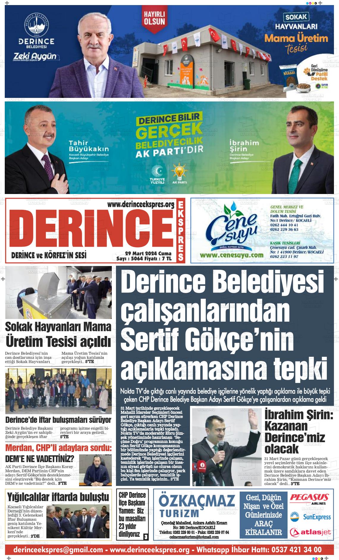 29 Mart 2024 Derince Ekspres Gazete Manşeti