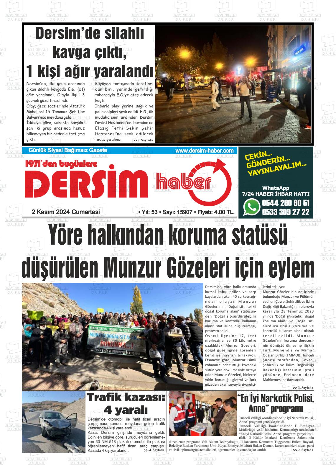 02 Kasım 2024 DERSİM HABER Gazete Manşeti