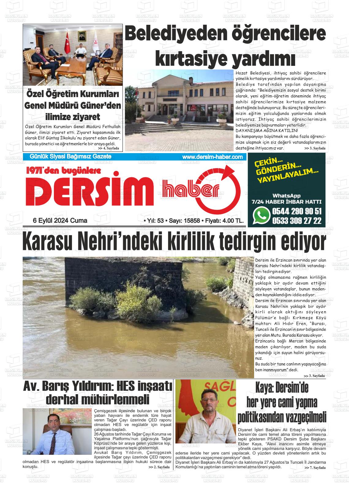 06 Eylül 2024 DERSİM HABER Gazete Manşeti