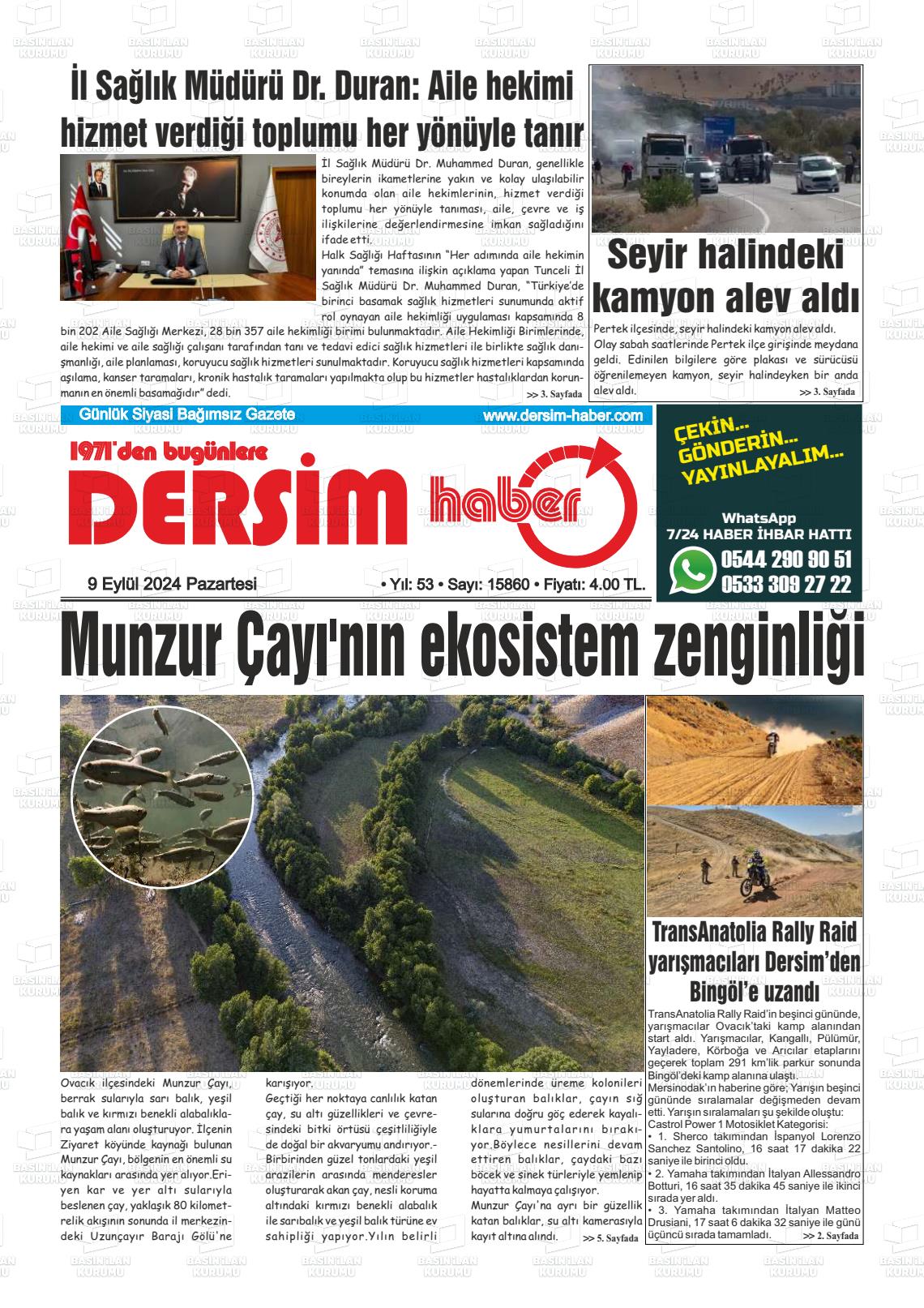 09 Eylül 2024 DERSİM HABER Gazete Manşeti