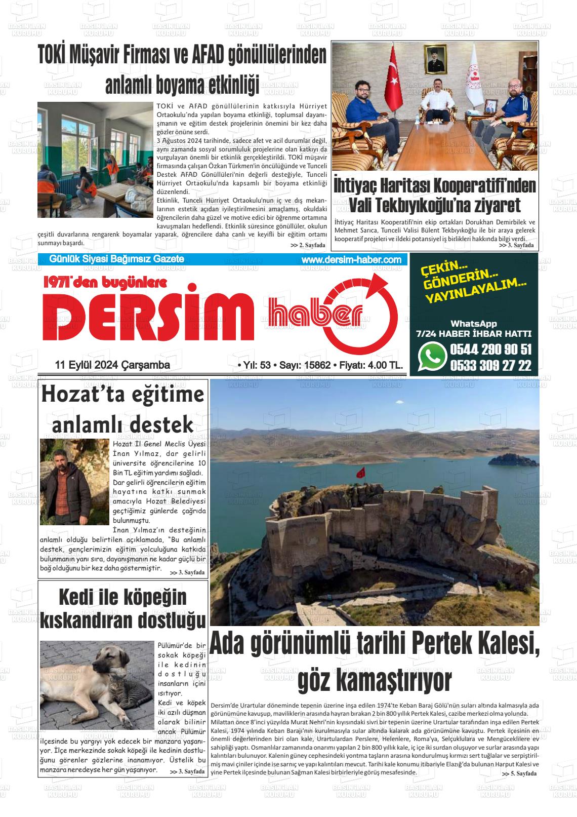 11 Eylül 2024 DERSİM HABER Gazete Manşeti