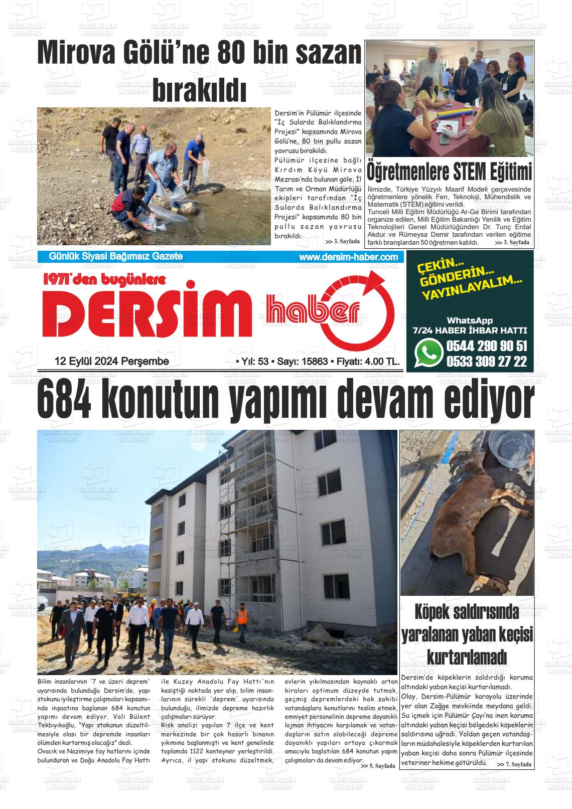 12 Eylül 2024 DERSİM HABER Gazete Manşeti