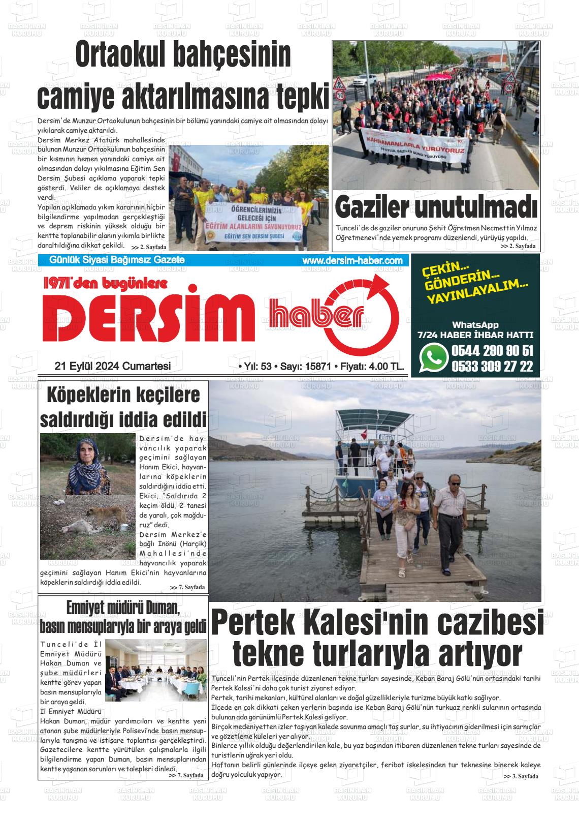 21 Eylül 2024 DERSİM HABER Gazete Manşeti