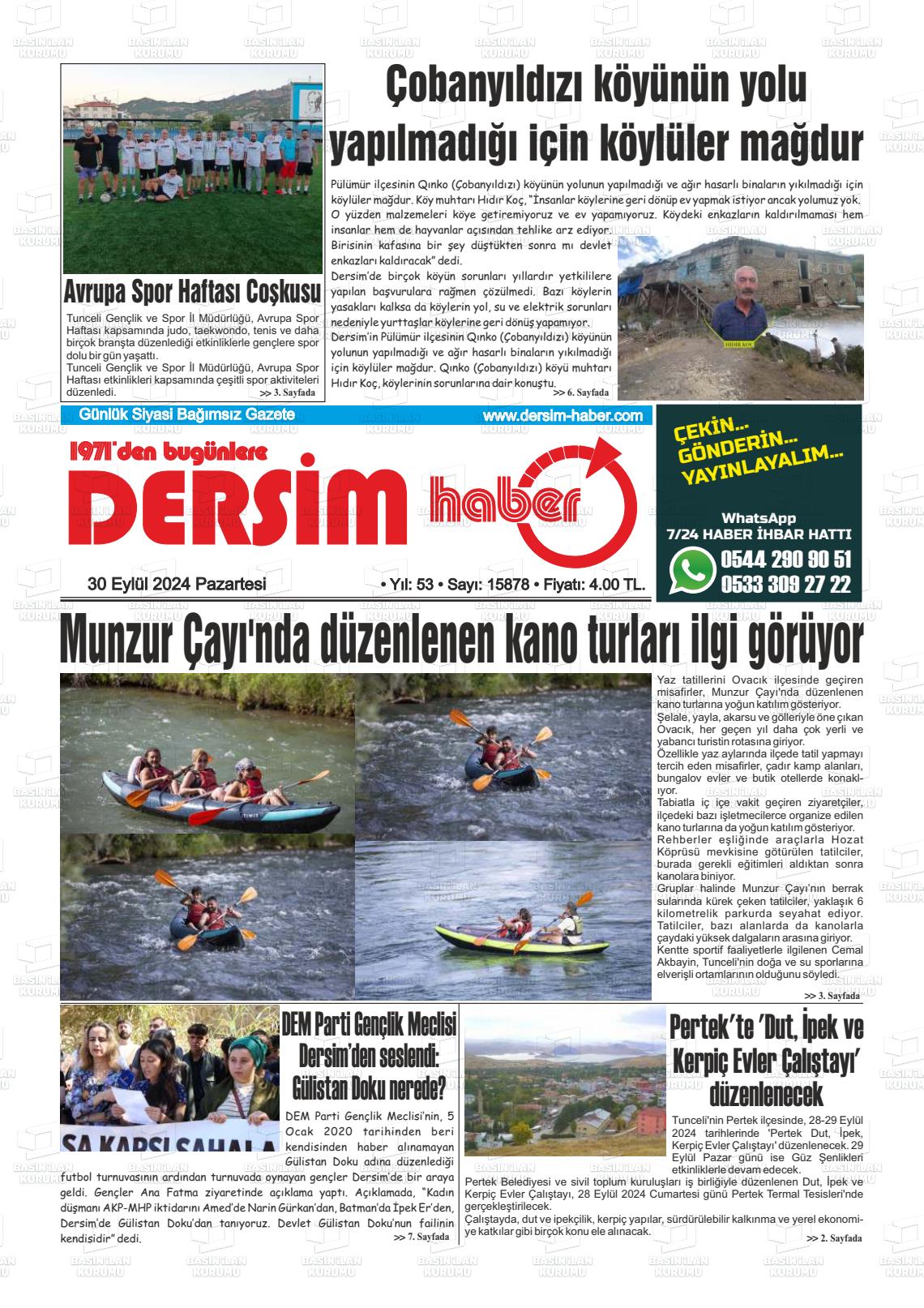 30 Eylül 2024 DERSİM HABER Gazete Manşeti