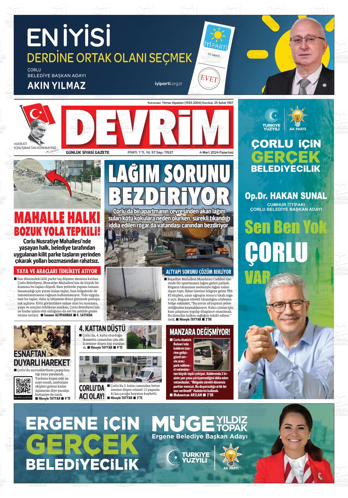 04 Mart 2024 Devrim Gazete Manşeti