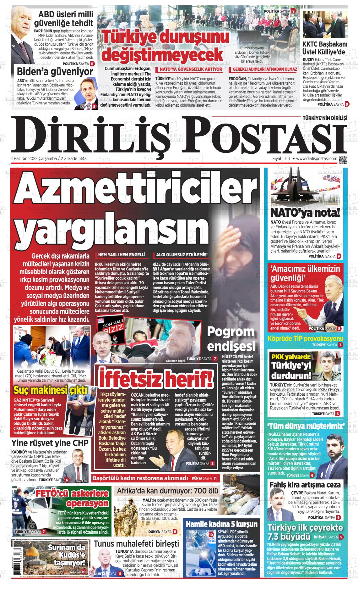 01 Haziran 2022 Diriliş Postası Gazete Manşeti