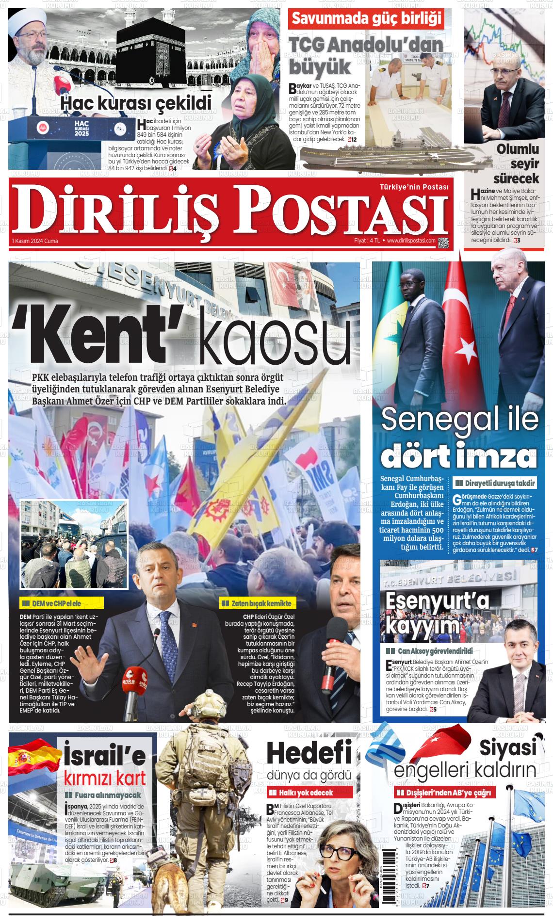 01 Kasım 2024 Diriliş Postası Gazete Manşeti