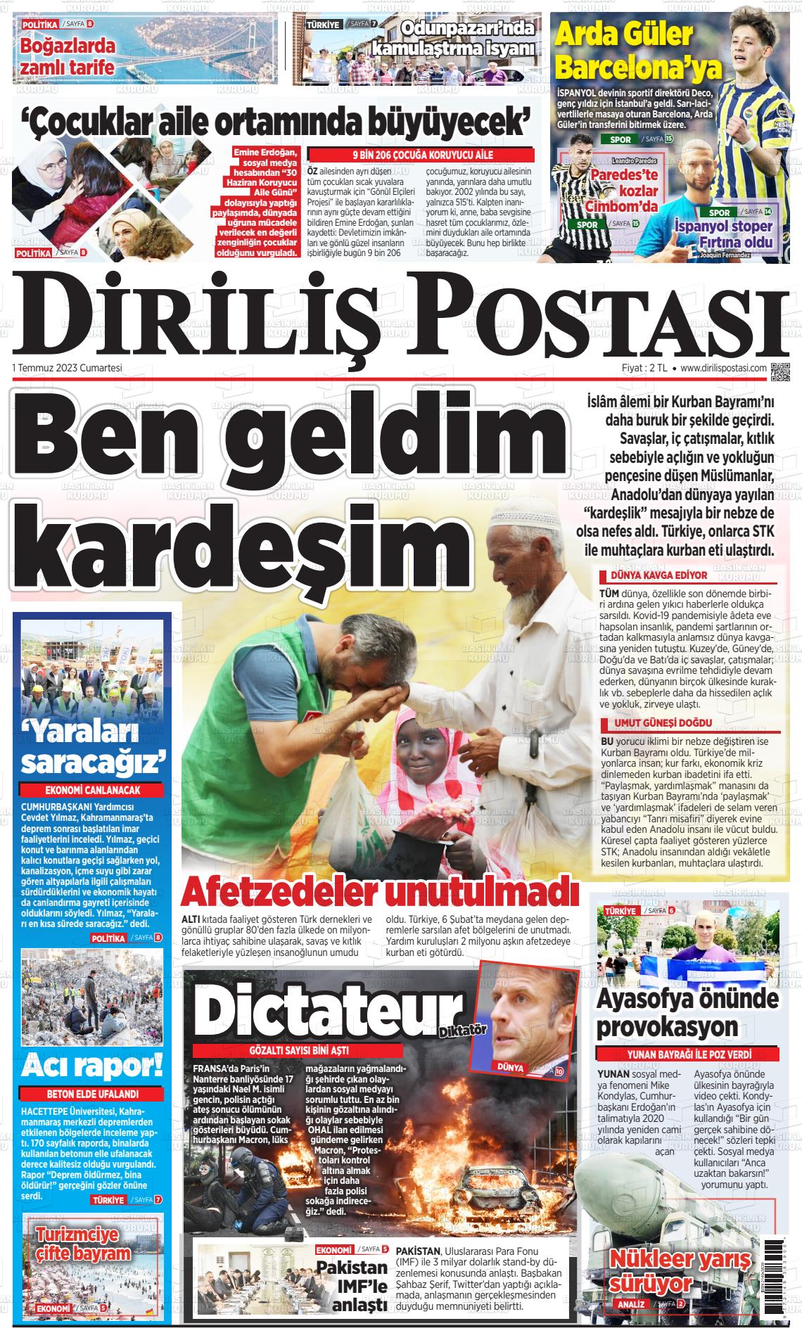 01 Temmuz 2023 Diriliş Postası Gazete Manşeti