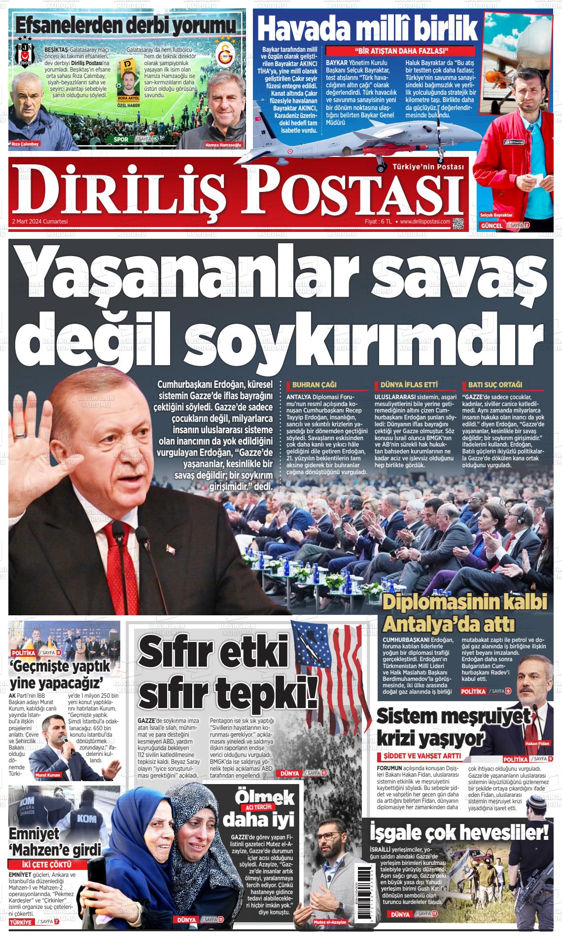 02 Mart 2024 Diriliş Postası Gazete Manşeti