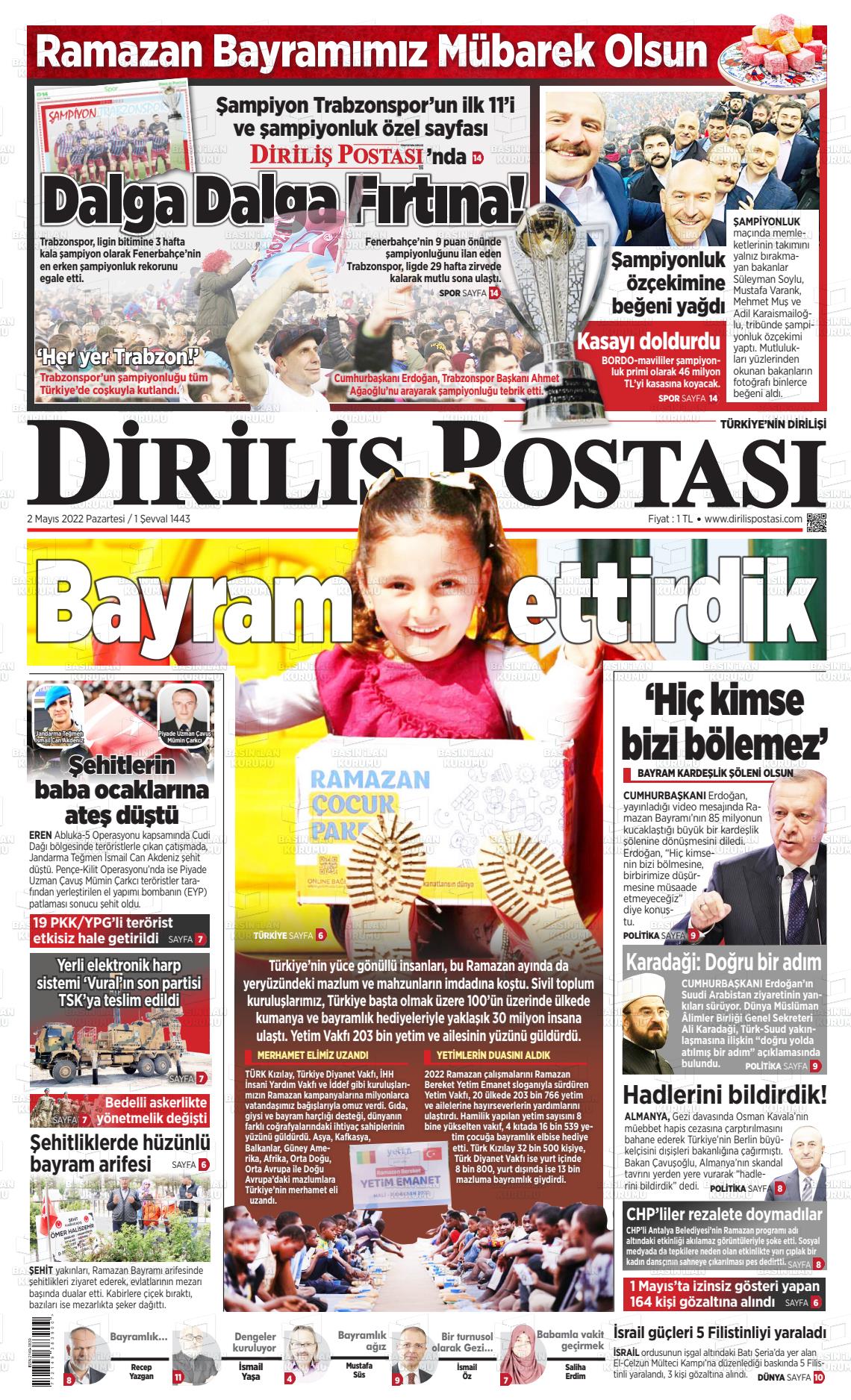 02 Mayıs 2022 Diriliş Postası Gazete Manşeti