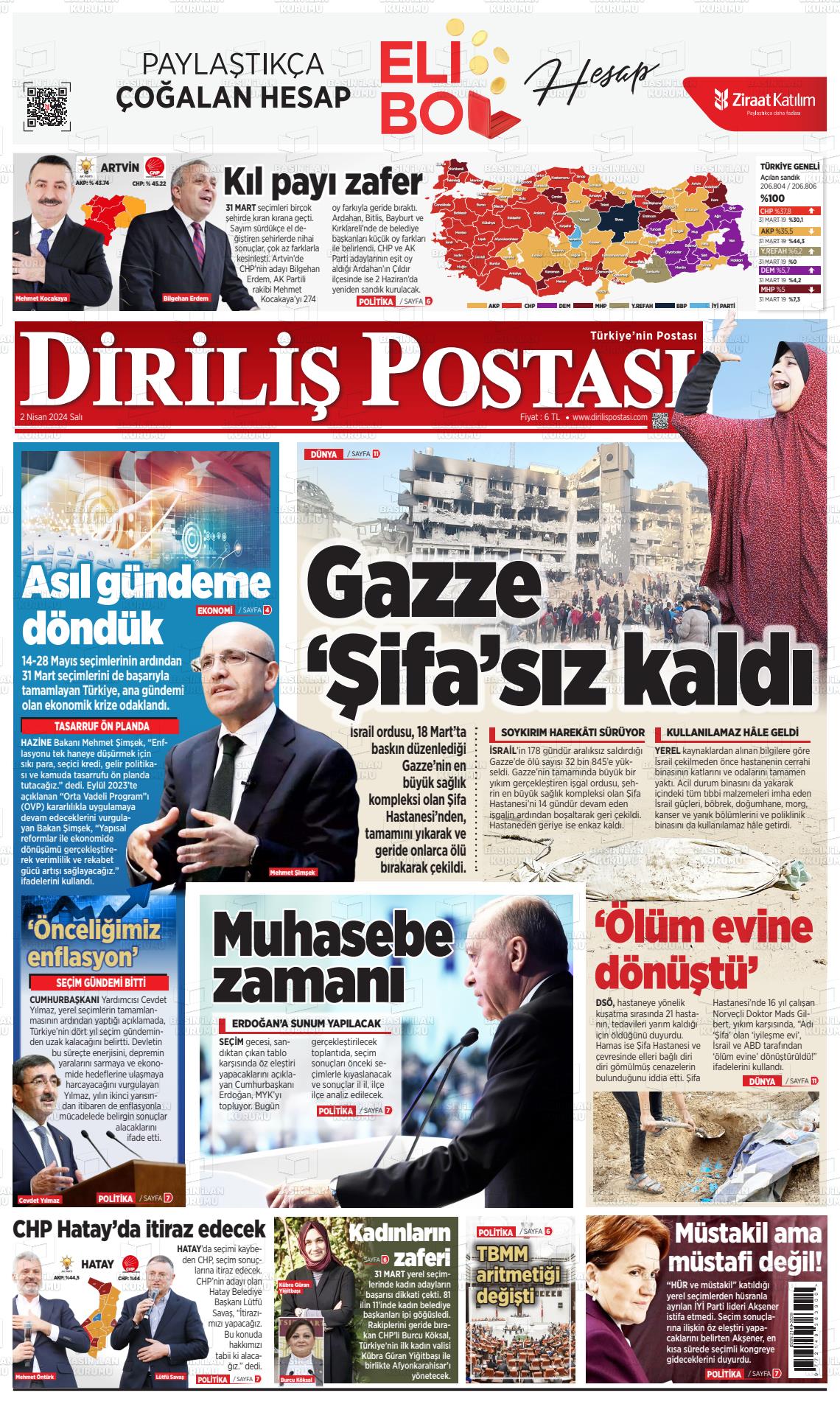 02 Nisan 2024 Diriliş Postası Gazete Manşeti