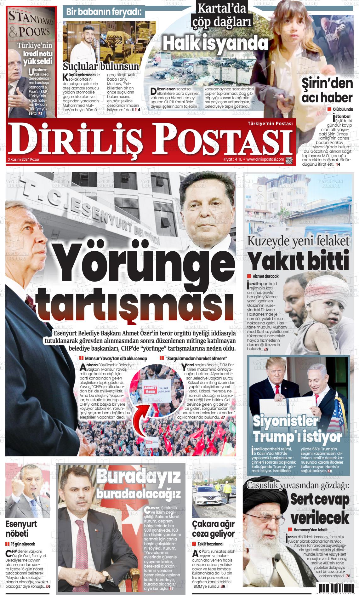 03 Kasım 2024 Diriliş Postası Gazete Manşeti