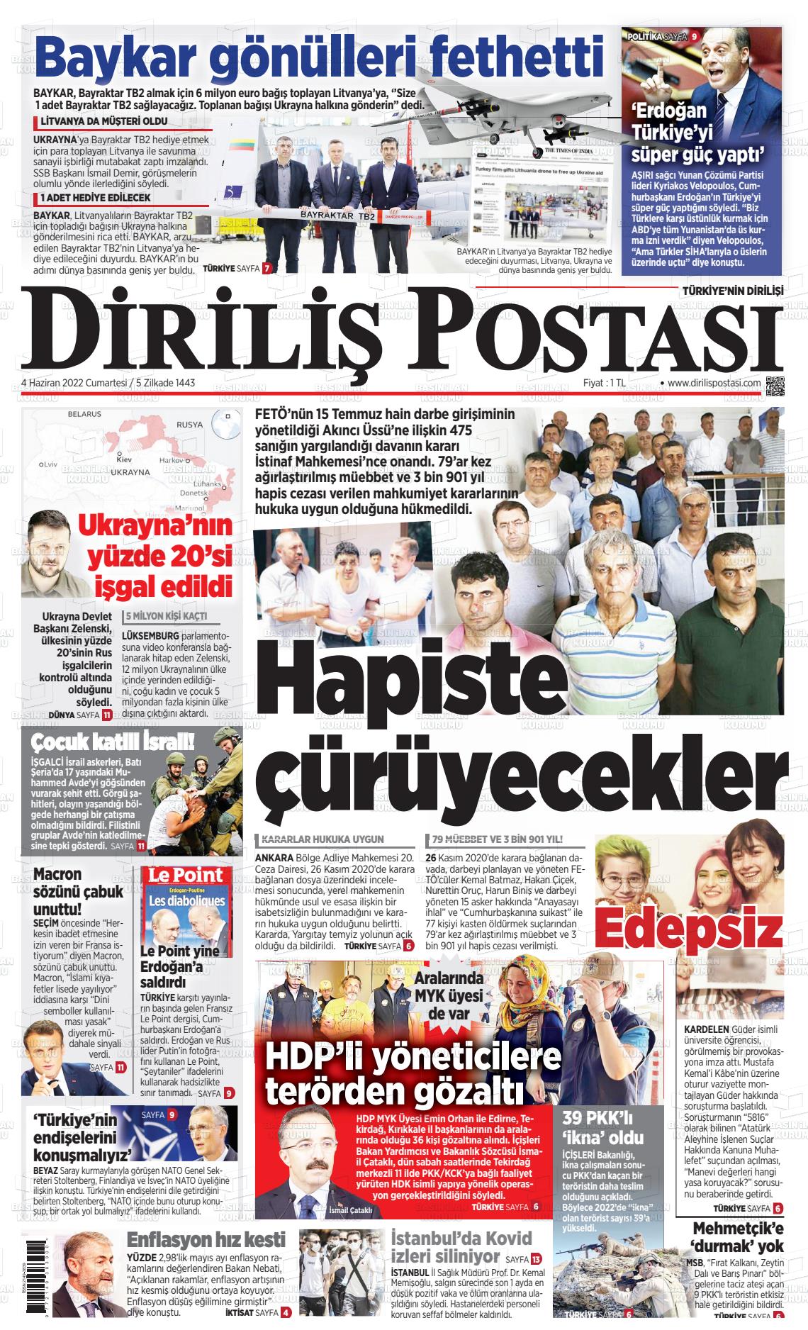 04 Haziran 2022 Diriliş Postası Gazete Manşeti