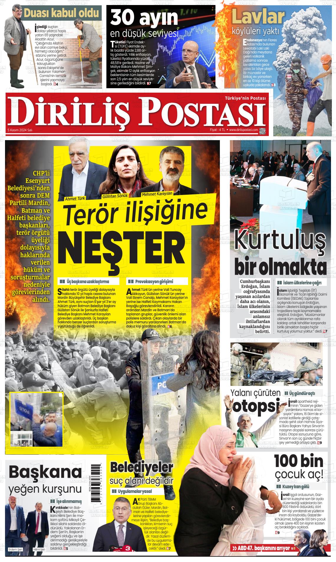 05 Kasım 2024 Diriliş Postası Gazete Manşeti