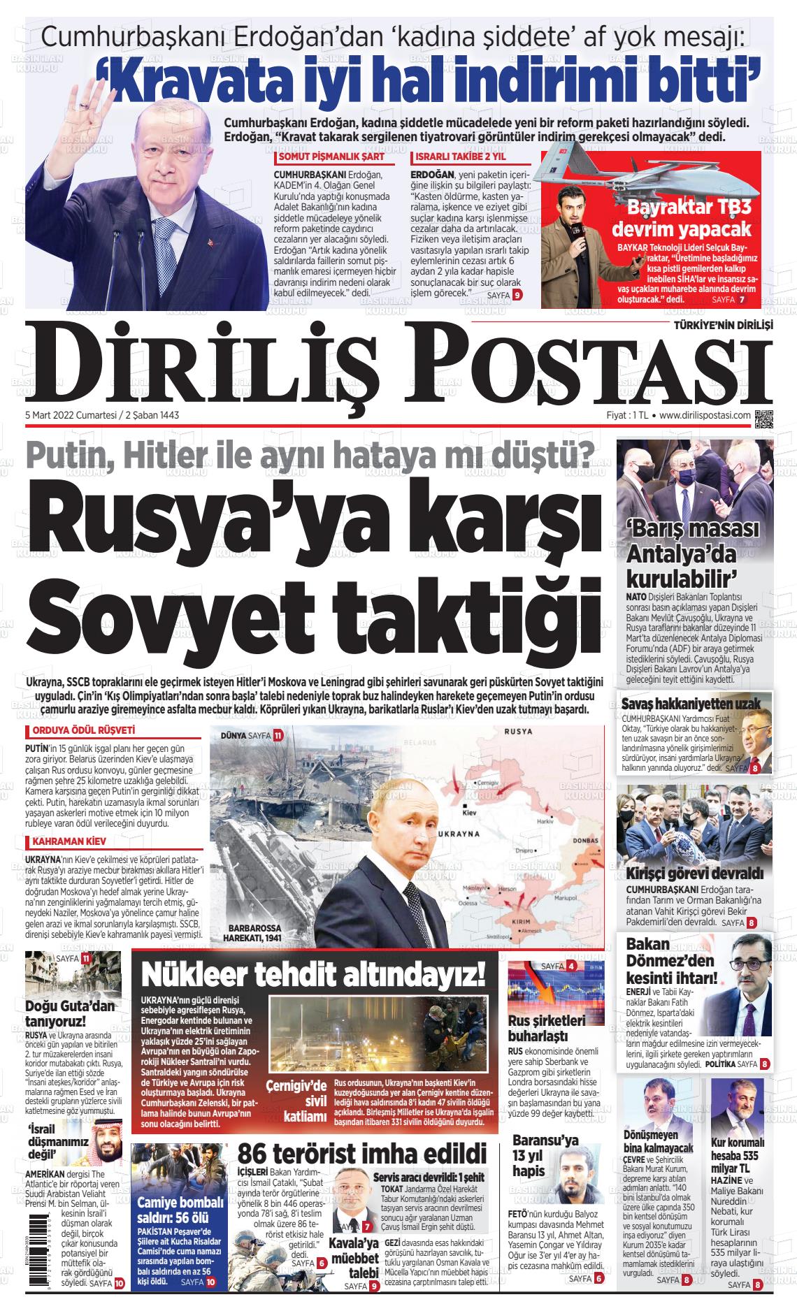 05 Mart 2022 Diriliş Postası Gazete Manşeti