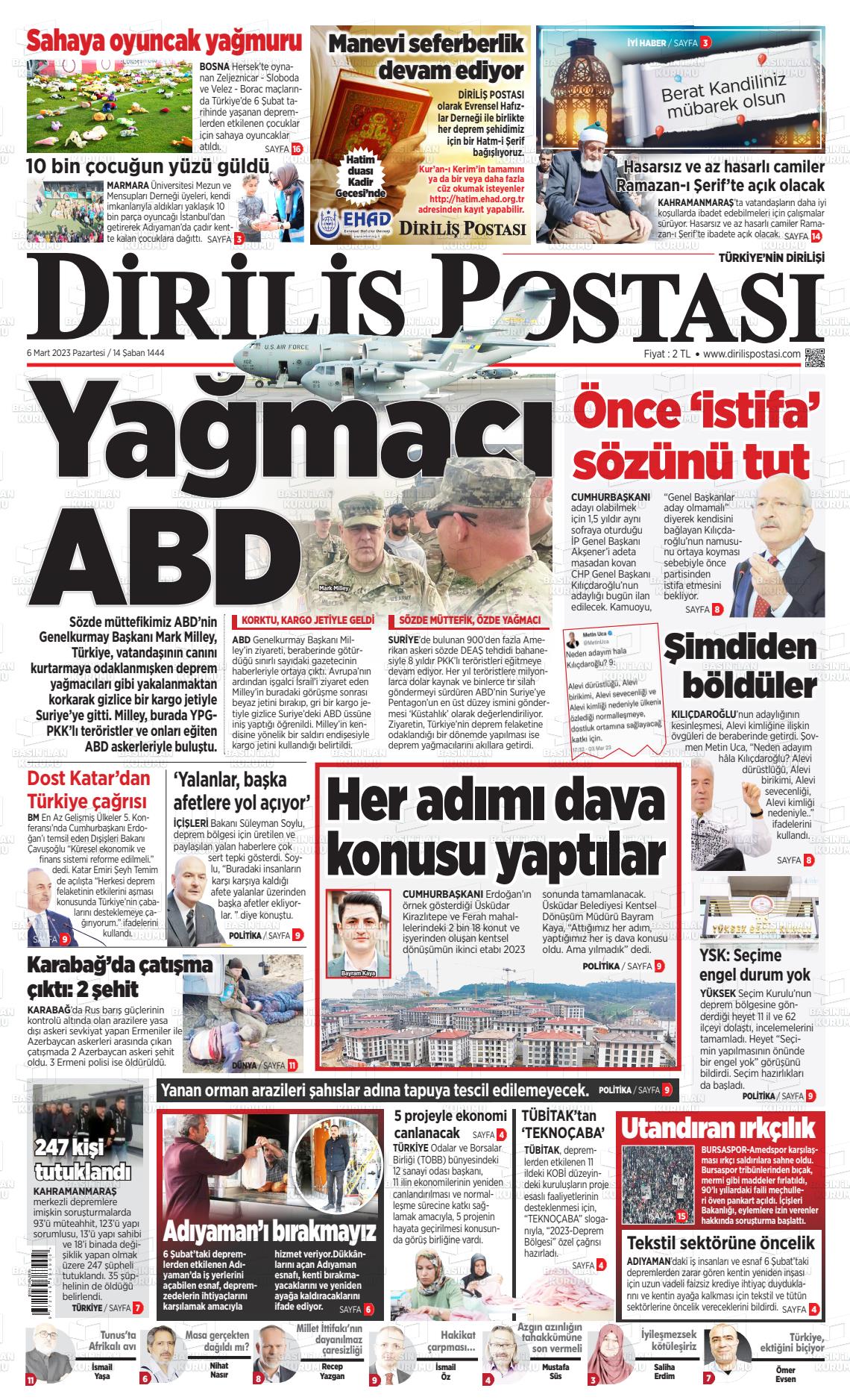 06 Mart 2023 Diriliş Postası Gazete Manşeti