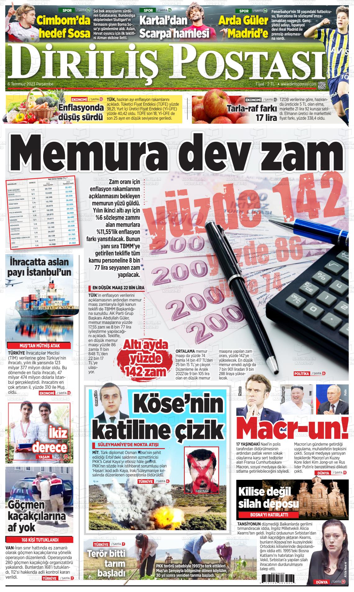 06 Temmuz 2023 Diriliş Postası Gazete Manşeti