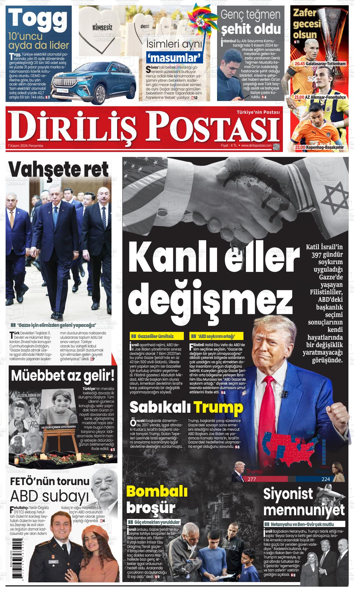 07 Kasım 2024 Diriliş Postası Gazete Manşeti