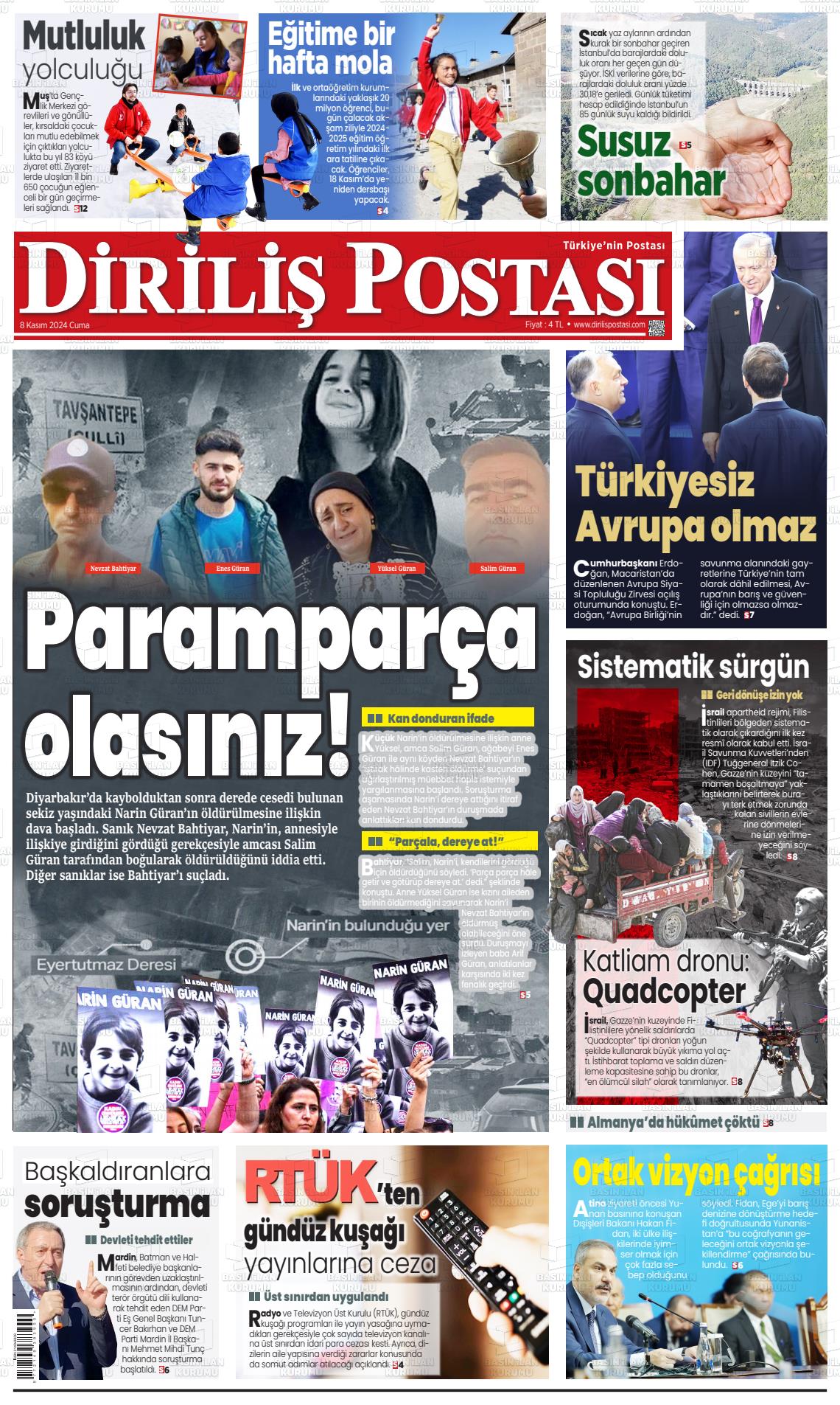 08 Kasım 2024 Diriliş Postası Gazete Manşeti