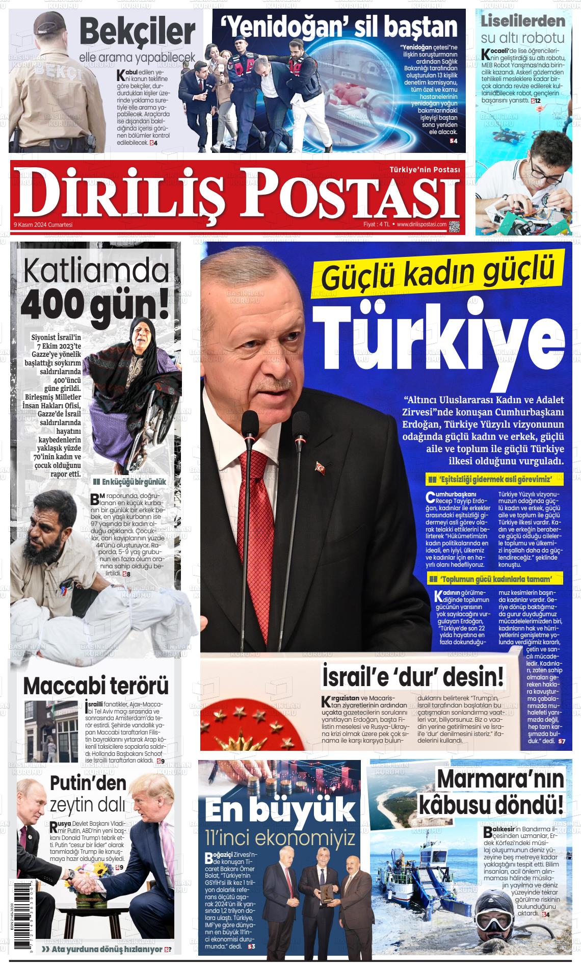 09 Kasım 2024 Diriliş Postası Gazete Manşeti