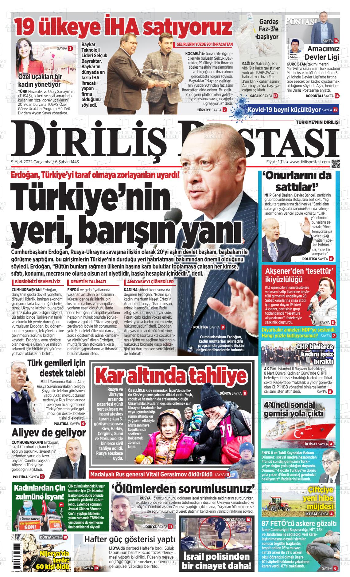 09 Mart 2022 Diriliş Postası Gazete Manşeti