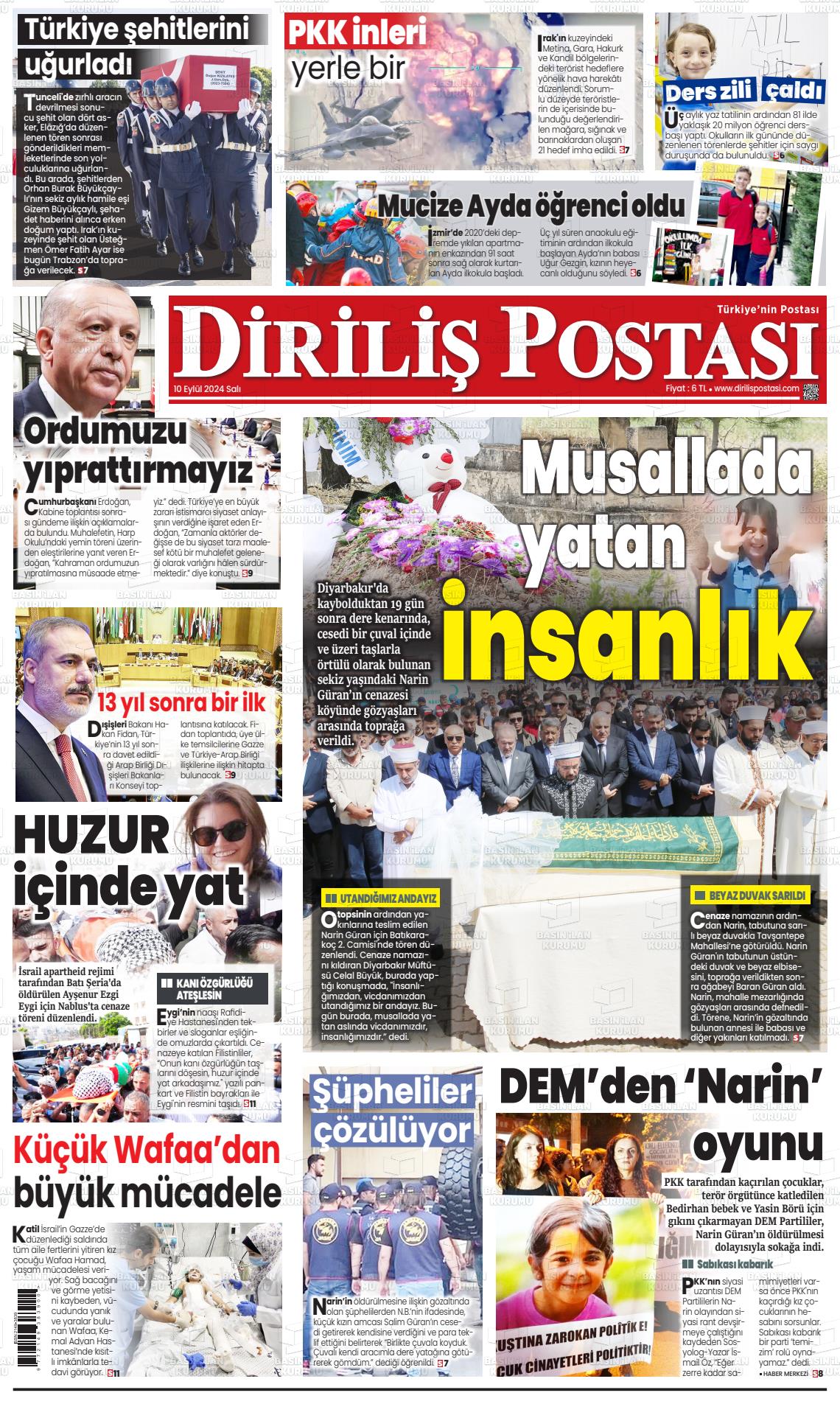 10 Eylül 2024 Diriliş Postası Gazete Manşeti