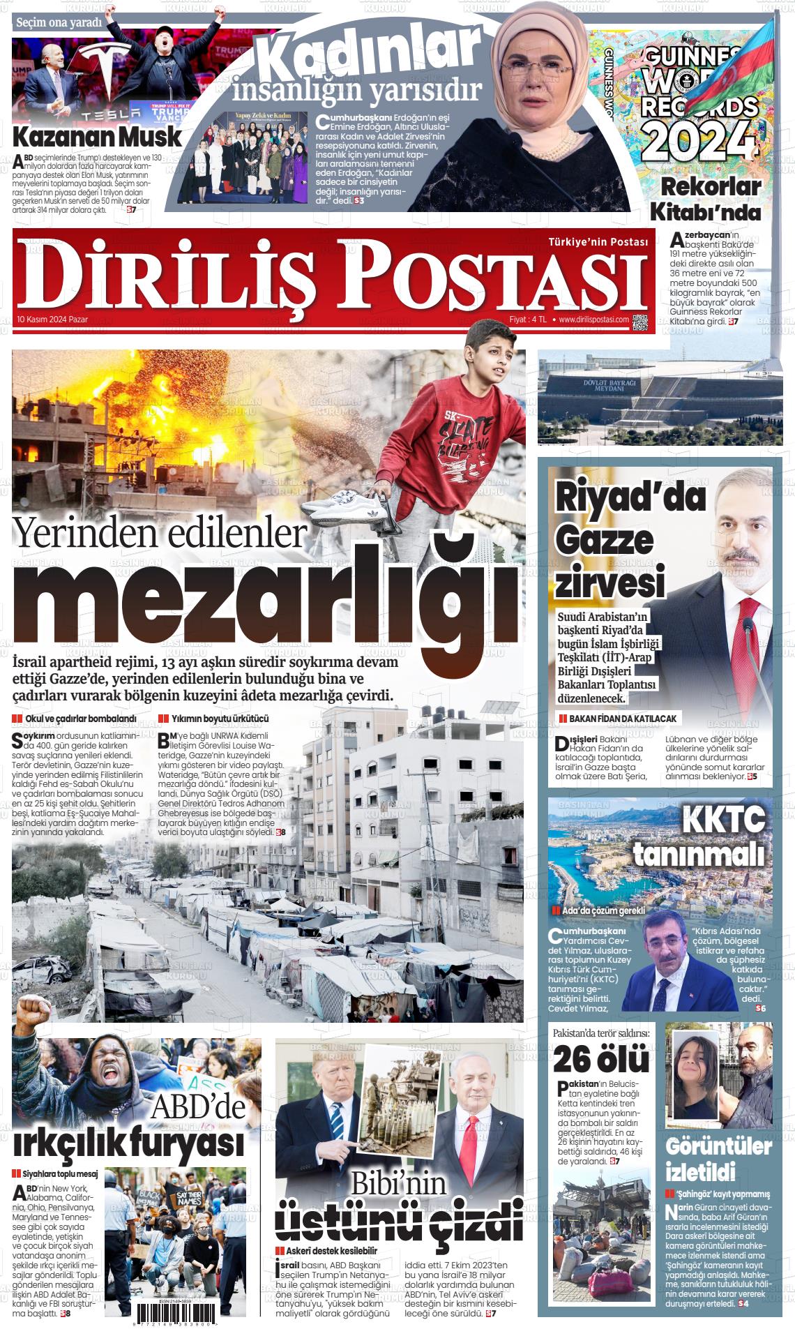 10 Kasım 2024 Diriliş Postası Gazete Manşeti