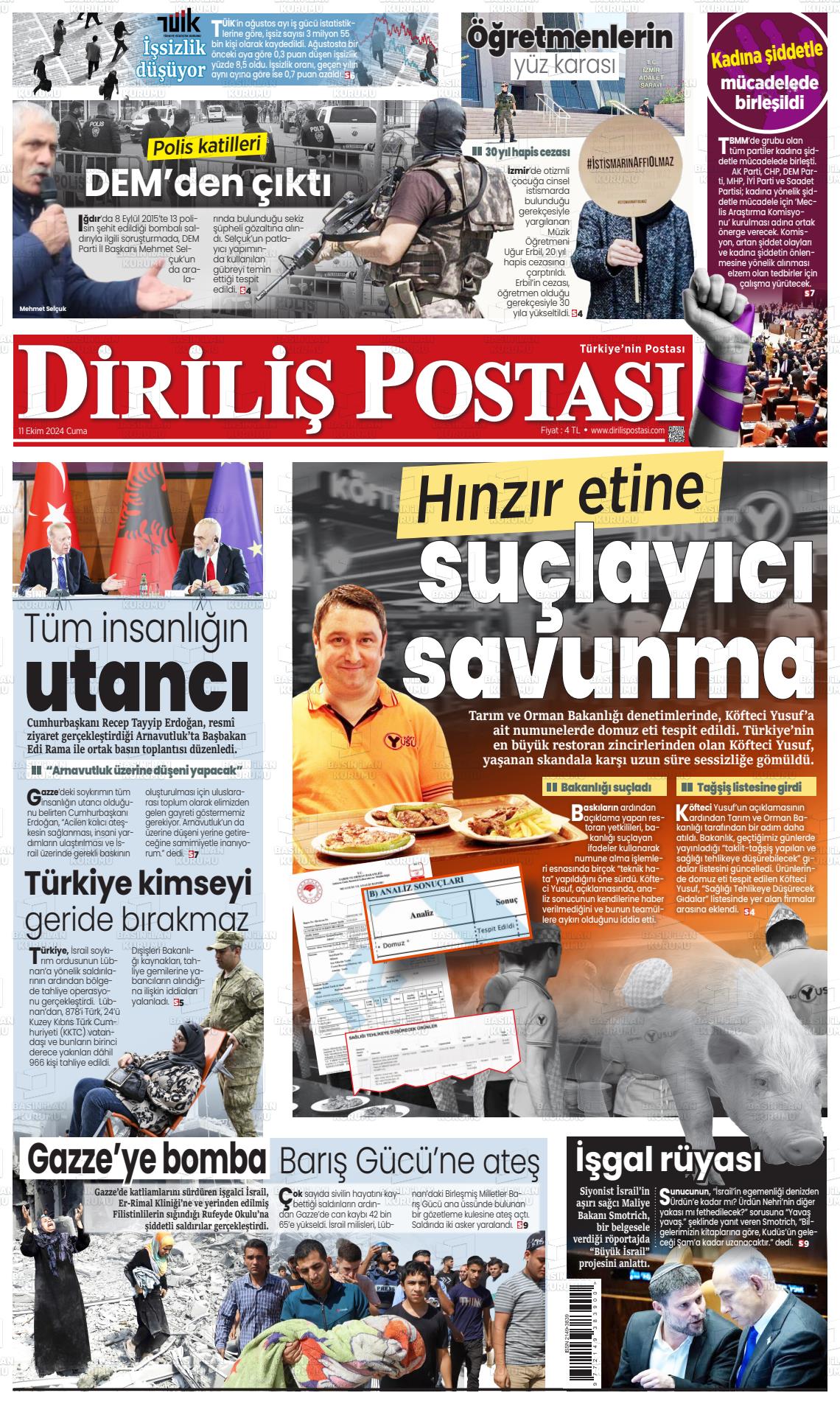 11 Ekim 2024 Diriliş Postası Gazete Manşeti