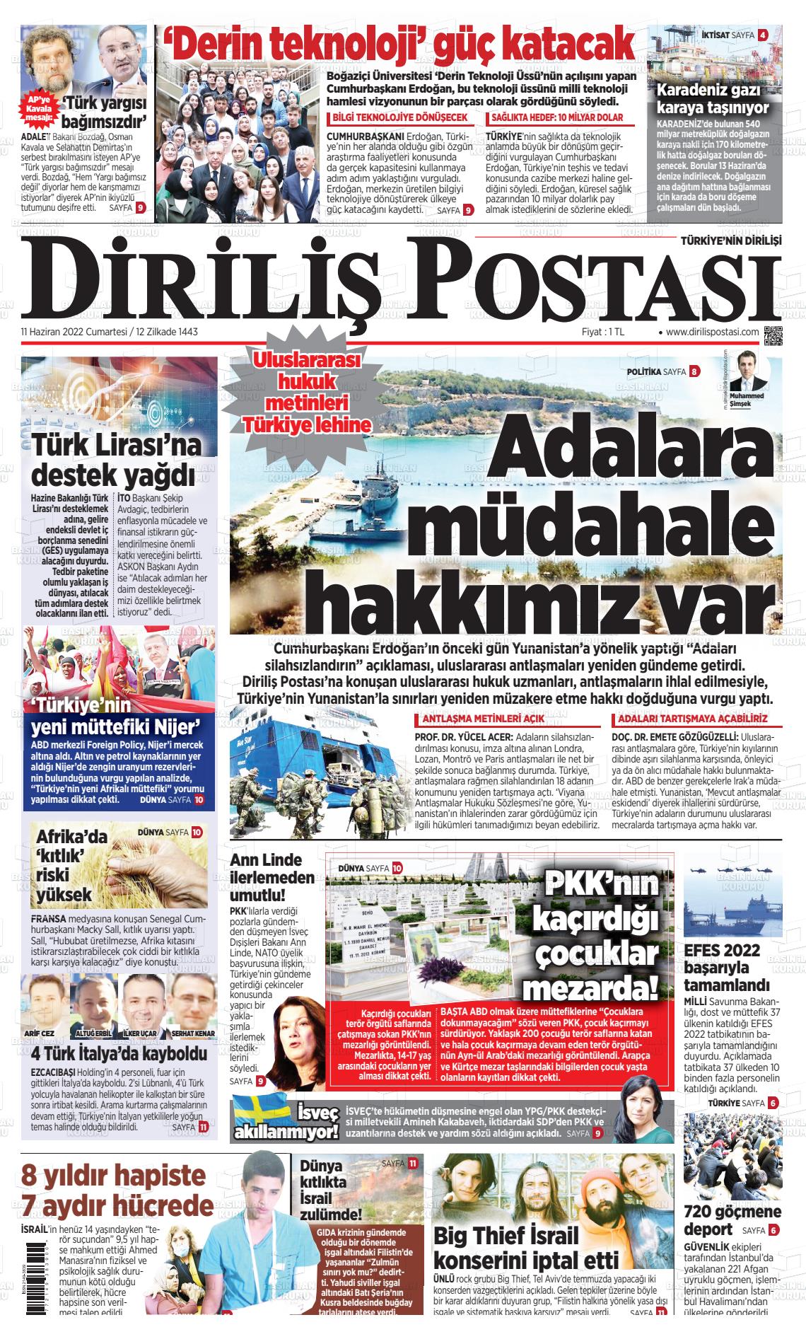 11 Haziran 2022 Diriliş Postası Gazete Manşeti