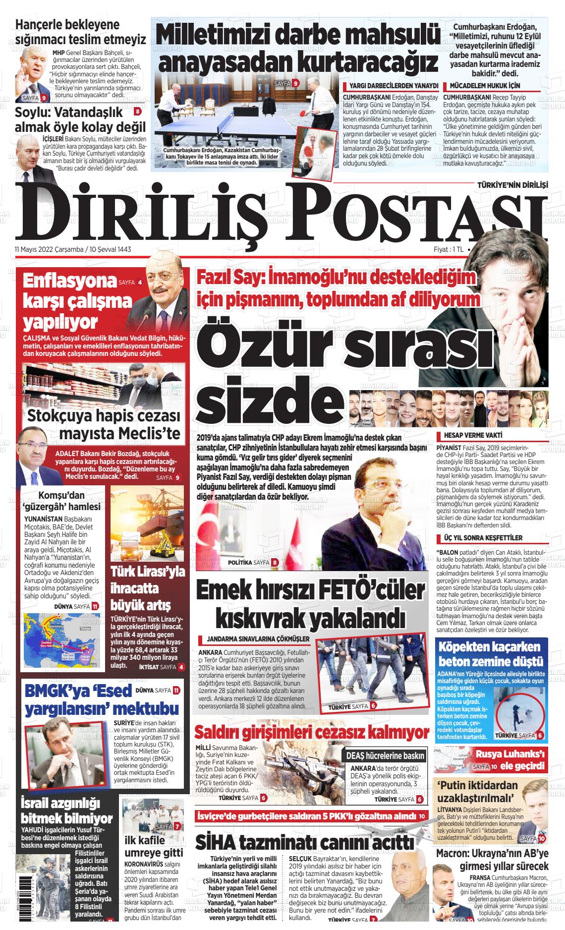 11 Mayıs 2022 Diriliş Postası Gazete Manşeti