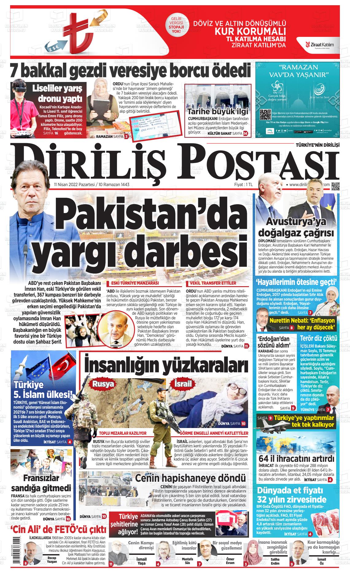 11 Nisan 2022 Diriliş Postası Gazete Manşeti