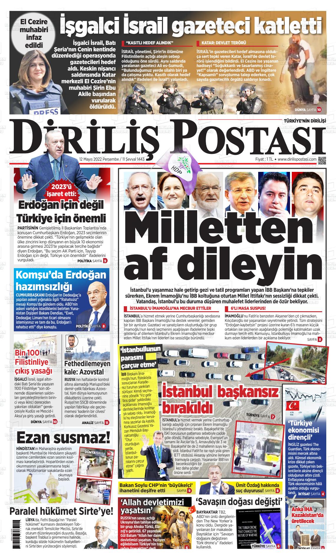 12 Mayıs 2022 Diriliş Postası Gazete Manşeti