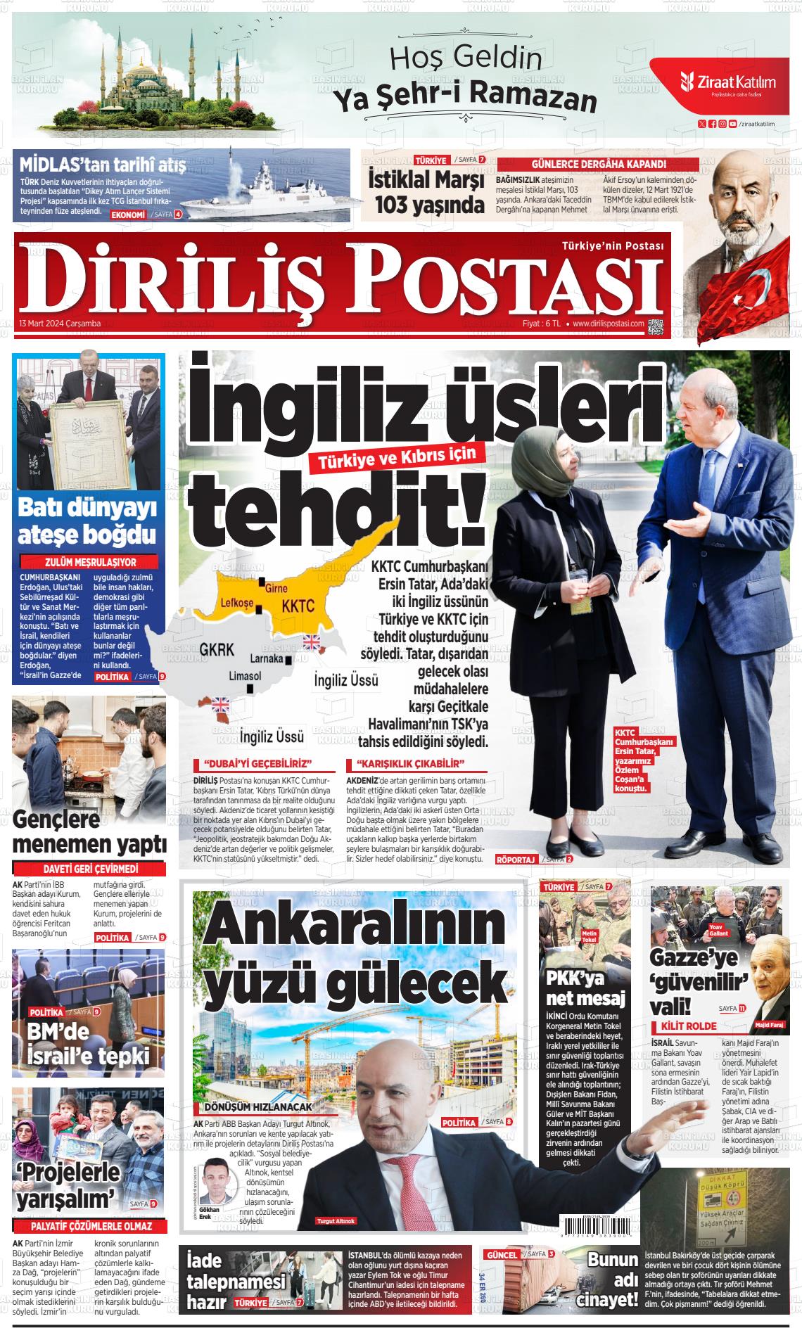 13 Mart 2024 Diriliş Postası Gazete Manşeti