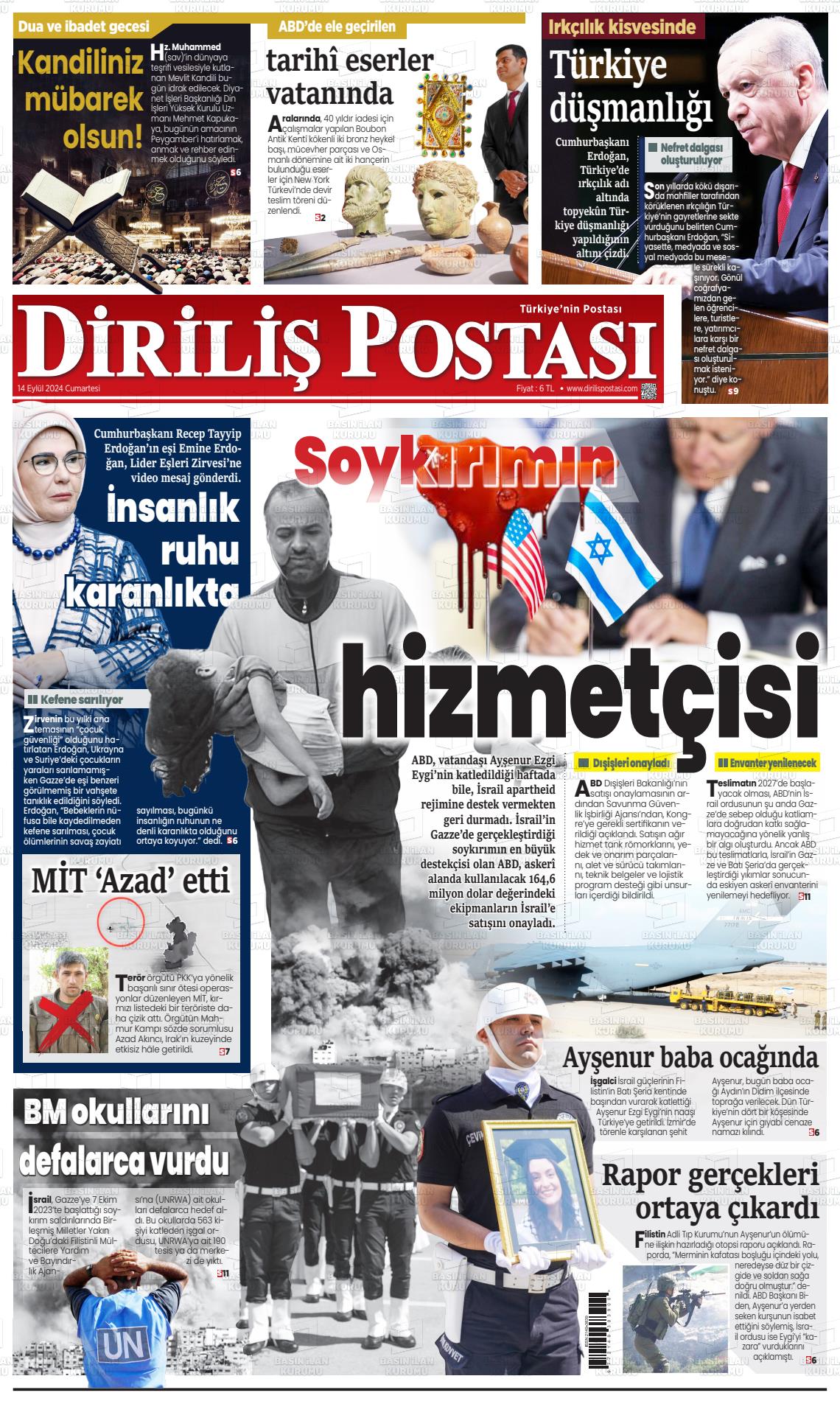 14 Eylül 2024 Diriliş Postası Gazete Manşeti