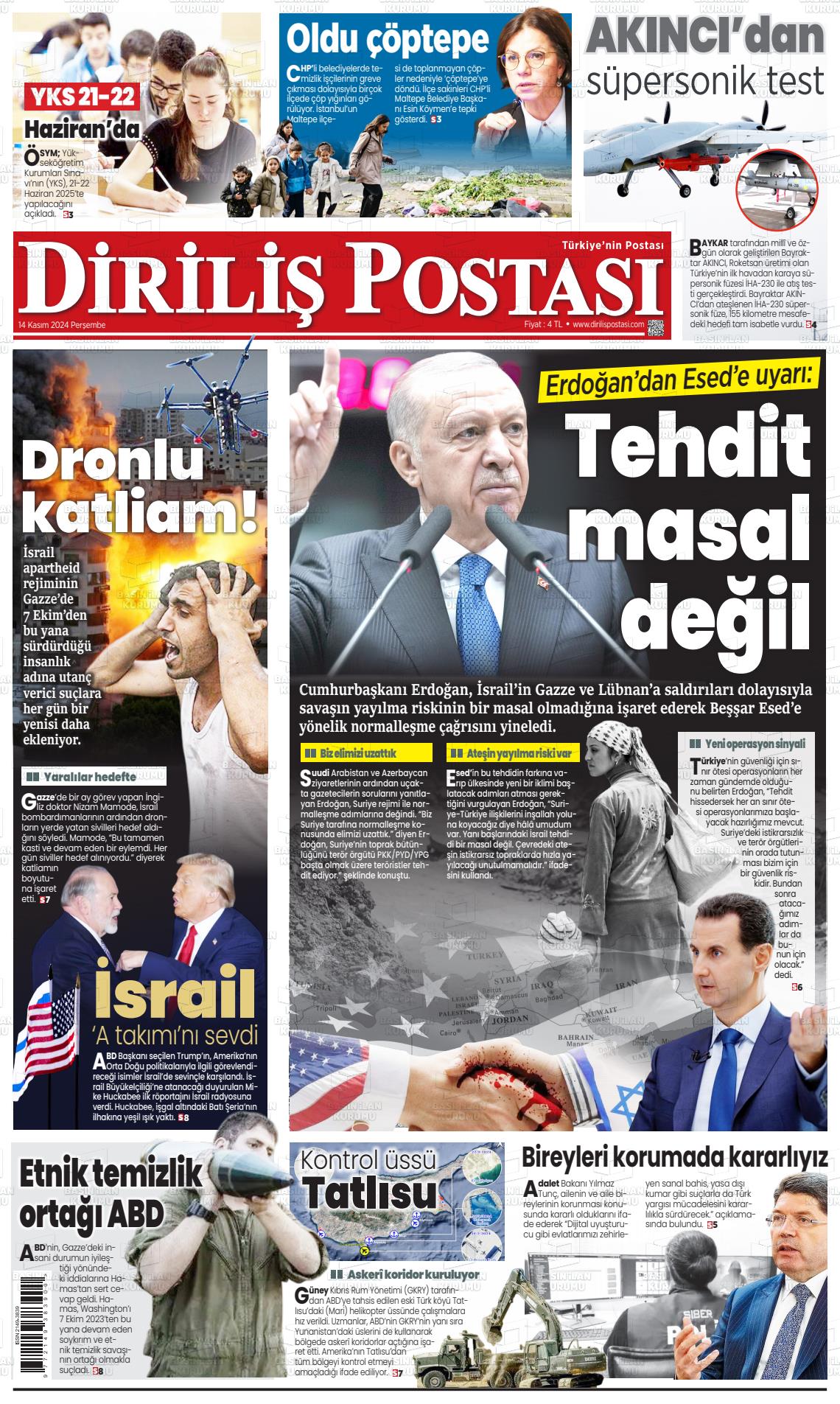 14 Kasım 2024 Diriliş Postası Gazete Manşeti