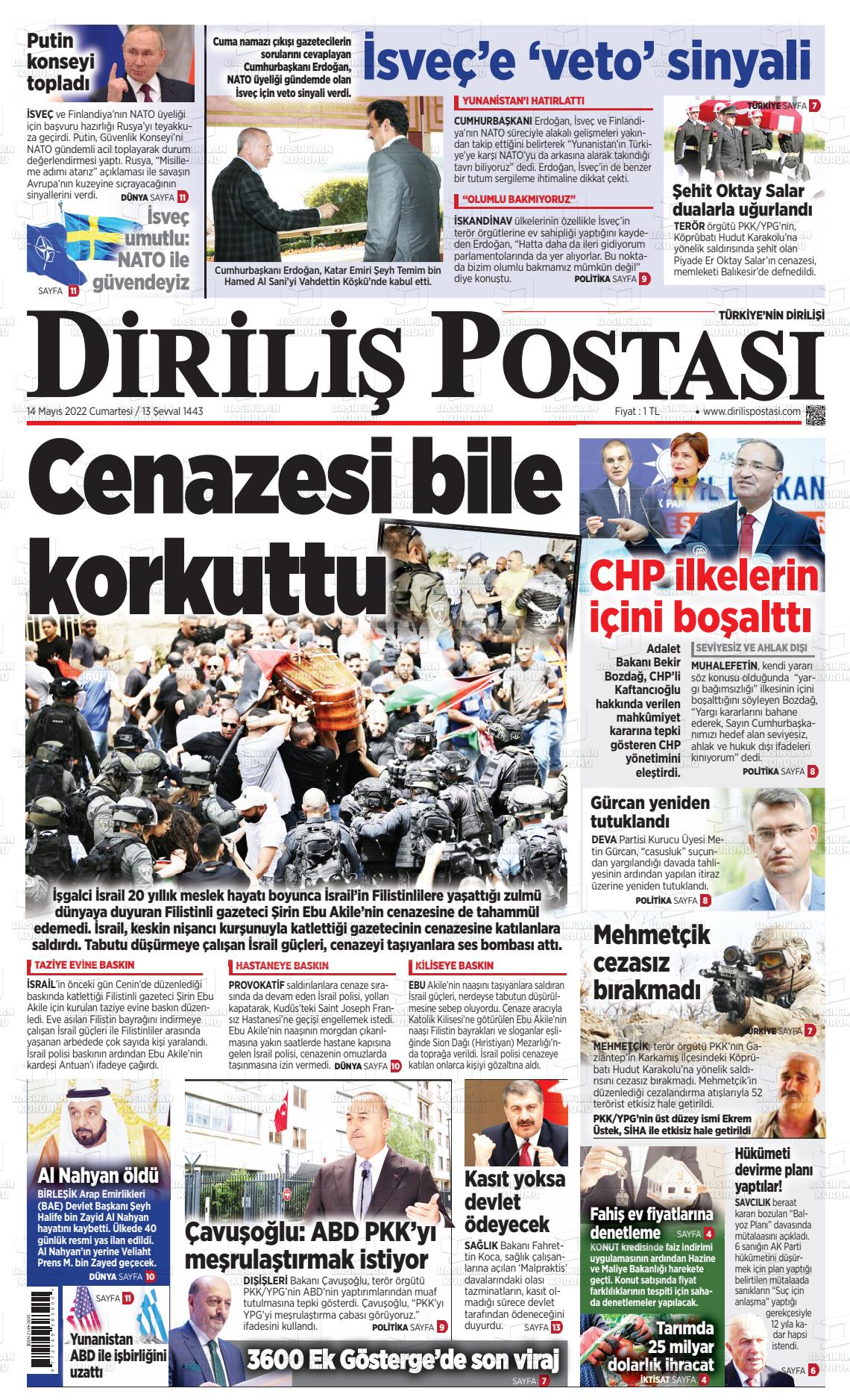 14 Mayıs 2022 Diriliş Postası Gazete Manşeti