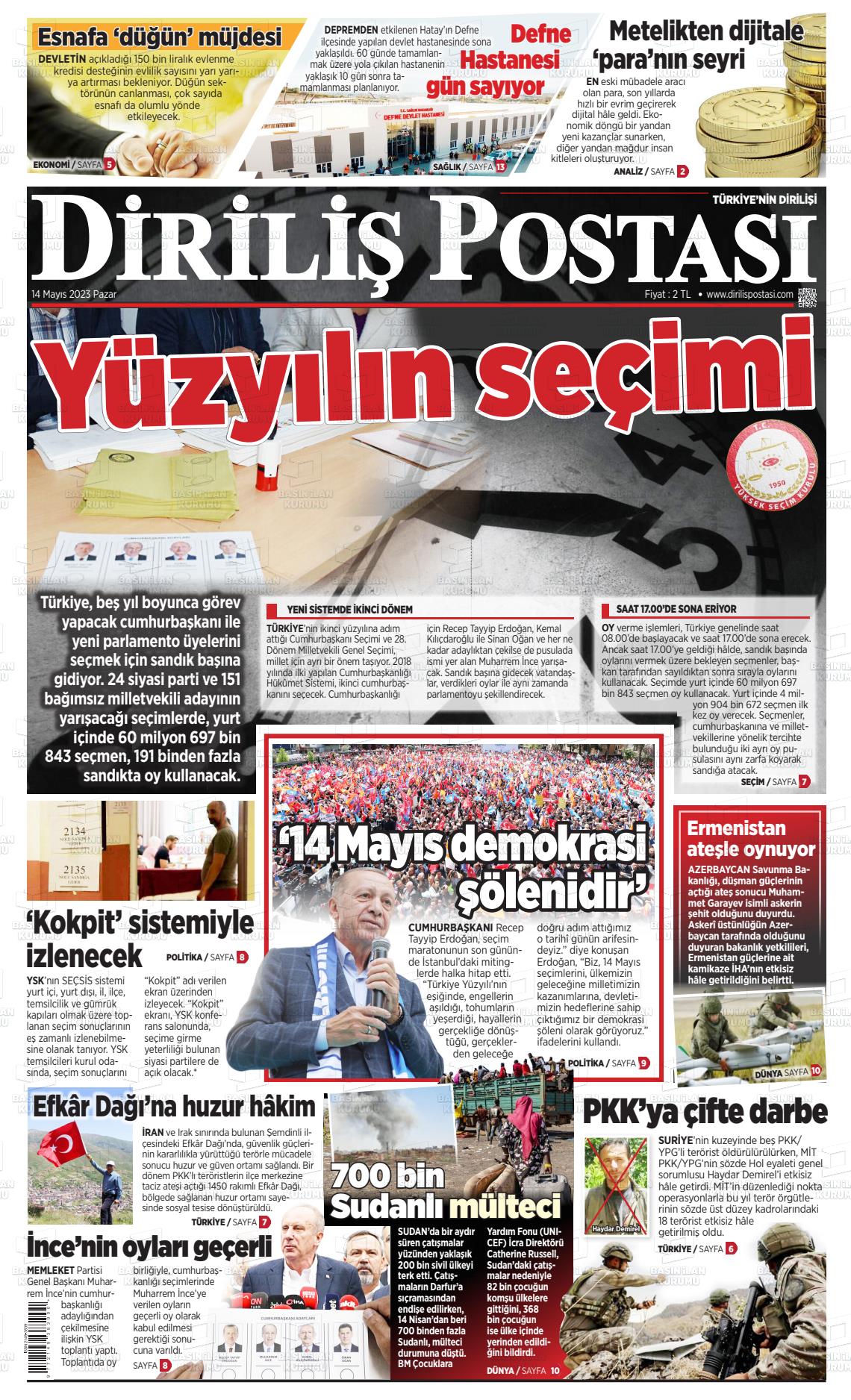 14 Mayıs 2023 Diriliş Postası Gazete Manşeti