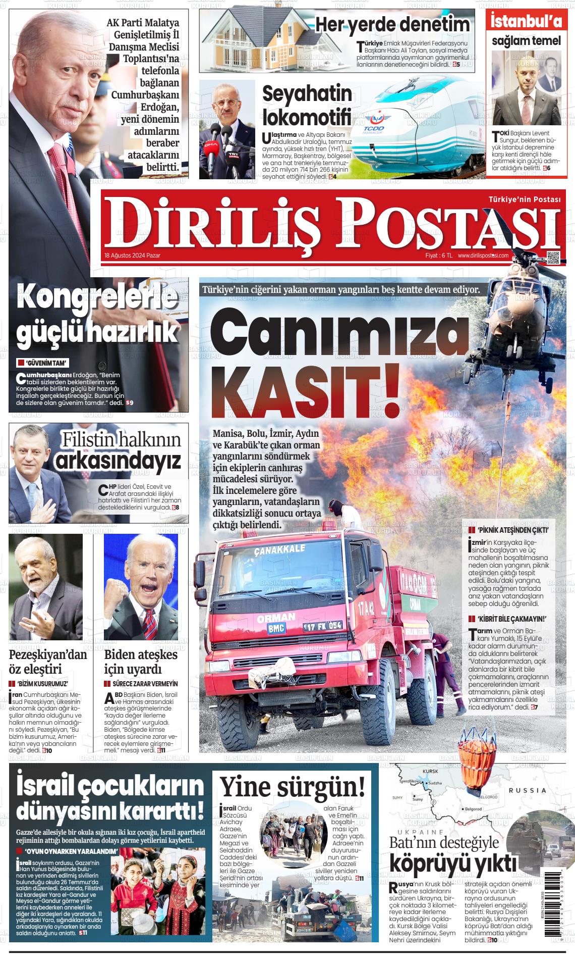 18 Ağustos 2024 Diriliş Postası Gazete Manşeti