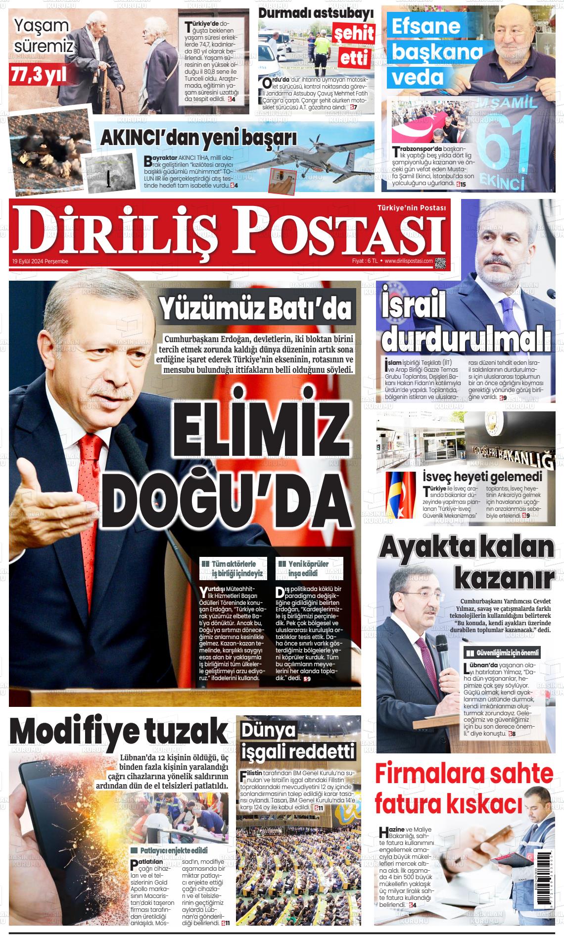 19 Eylül 2024 Diriliş Postası Gazete Manşeti