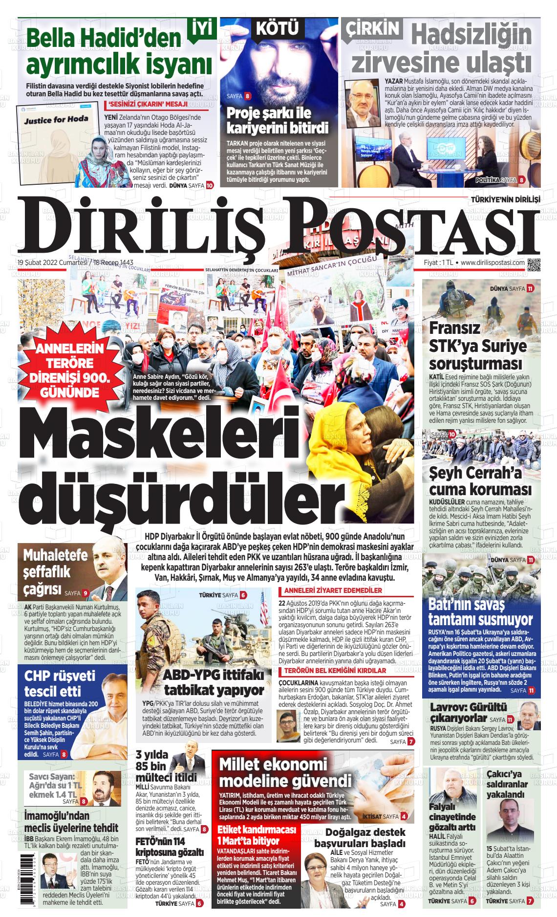 19 Şubat 2022 Diriliş Postası Gazete Manşeti