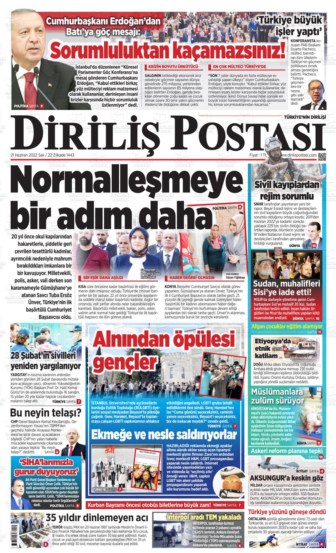 21 Haziran 2022 Diriliş Postası Gazete Manşeti