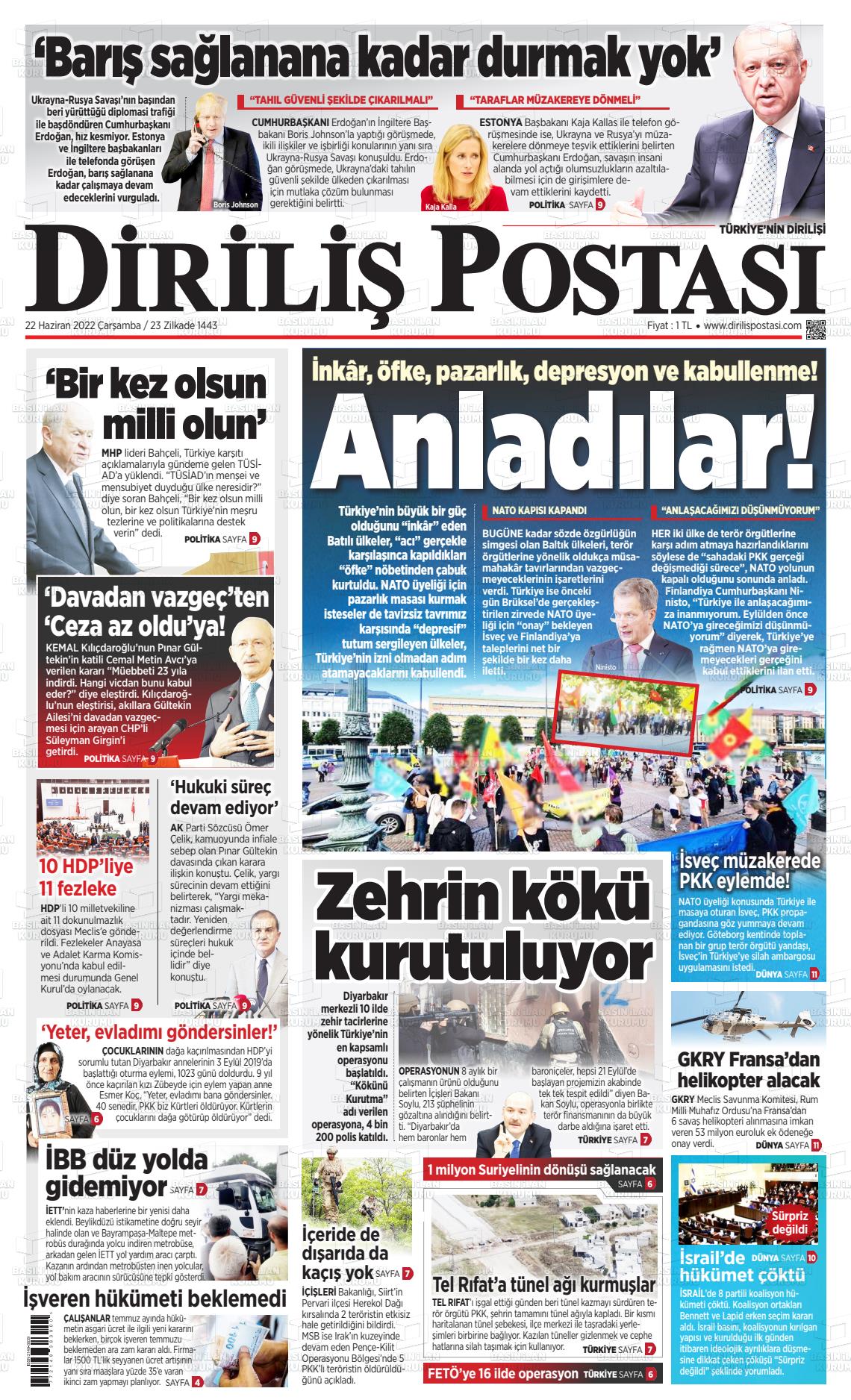 22 Haziran 2022 Diriliş Postası Gazete Manşeti