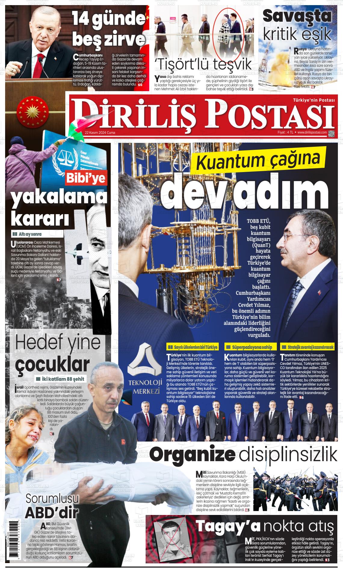 22 Kasım 2024 Diriliş Postası Gazete Manşeti