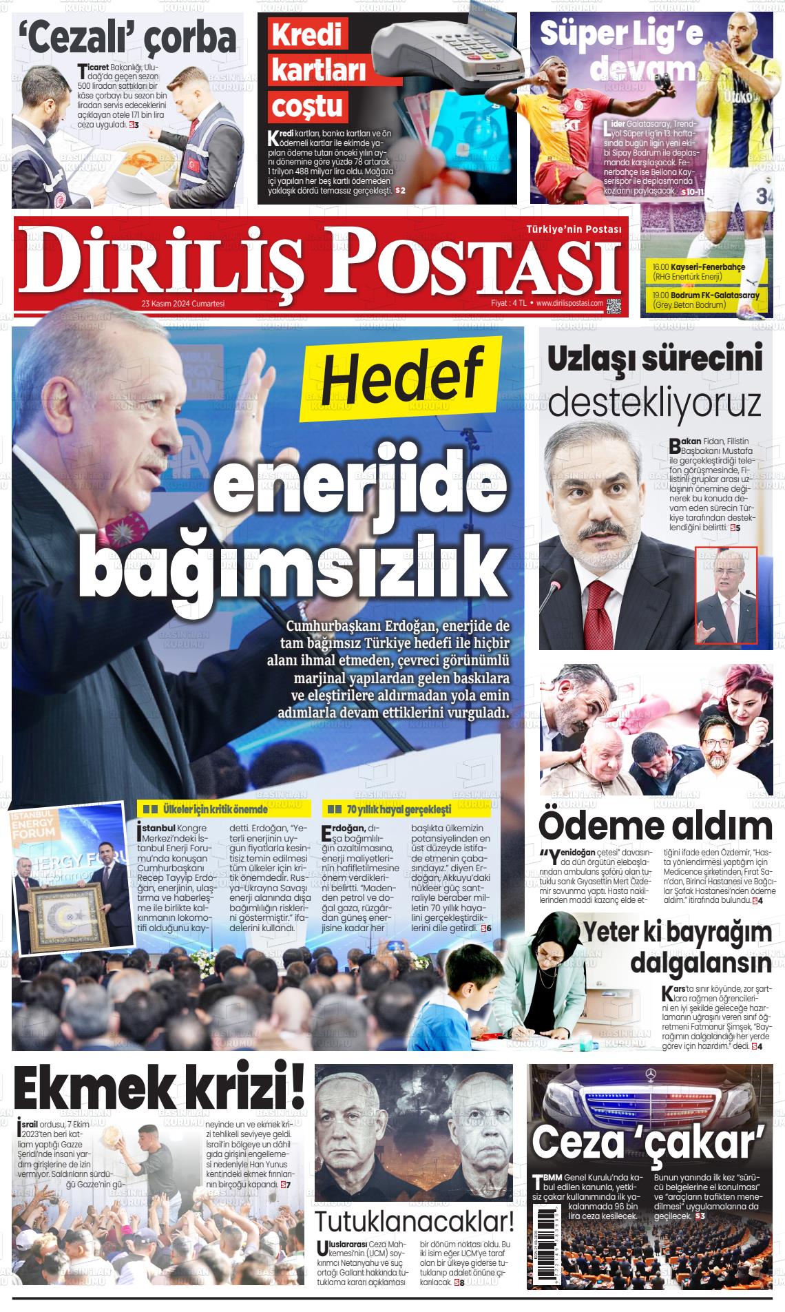 23 Kasım 2024 Diriliş Postası Gazete Manşeti